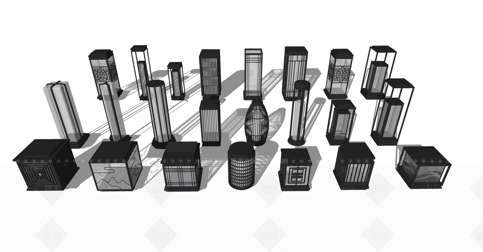 新中式景观灯具SU模型下载【ID:1152718750】