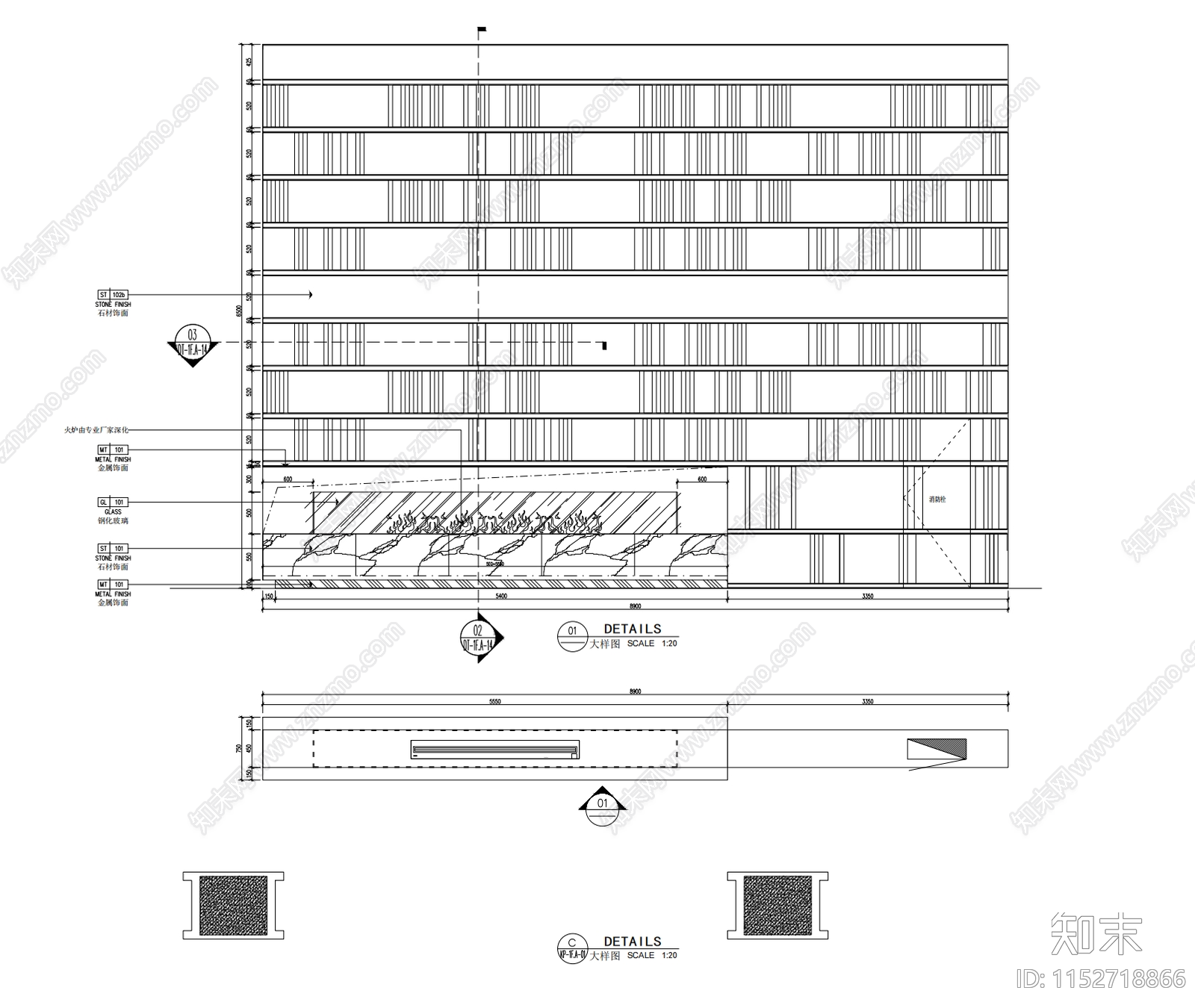 800㎡星级商务酒店接待中心大堂施工图下载【ID:1152718866】