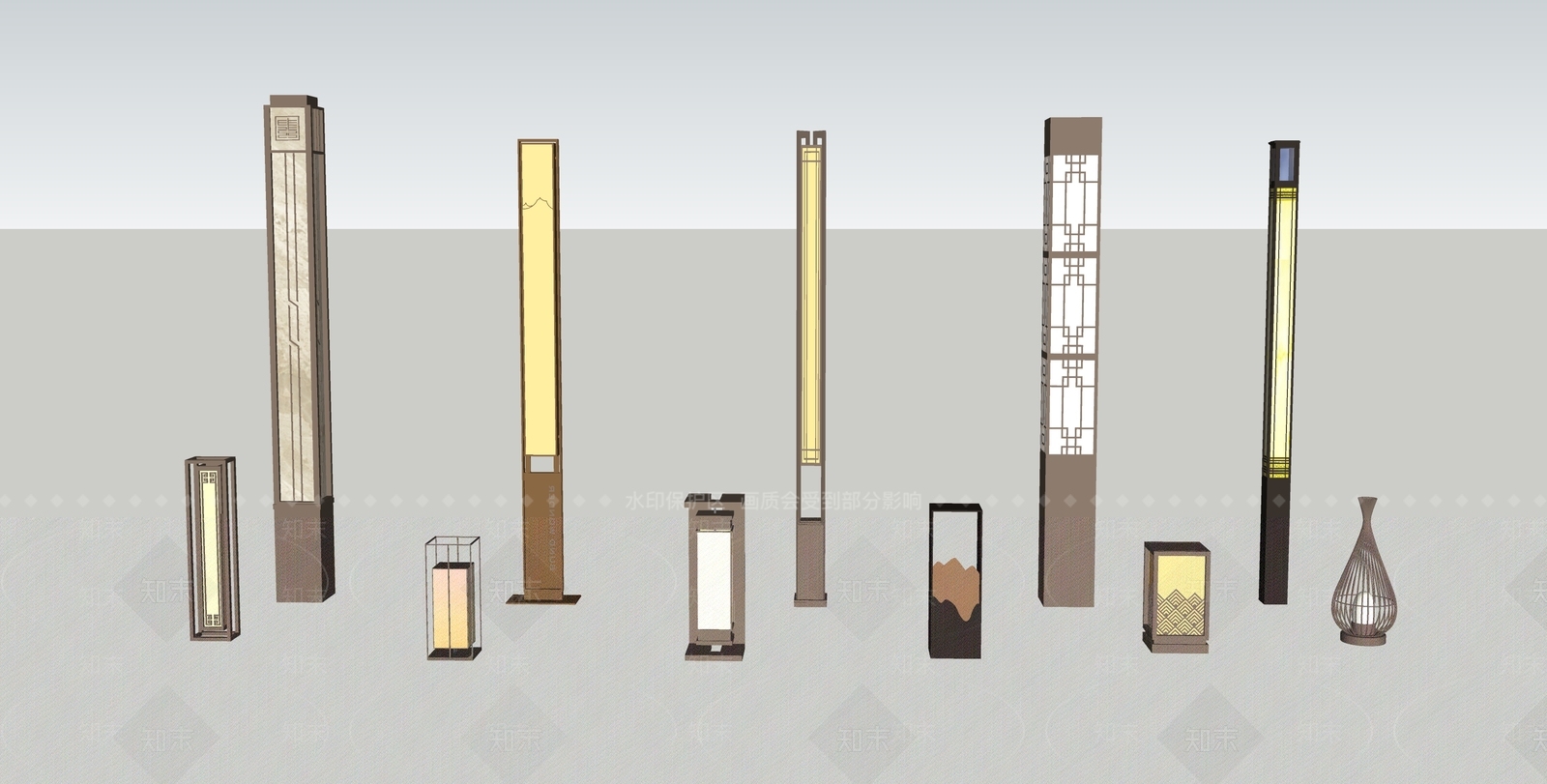 新中式景观灯具SU模型下载【ID:1152720759】
