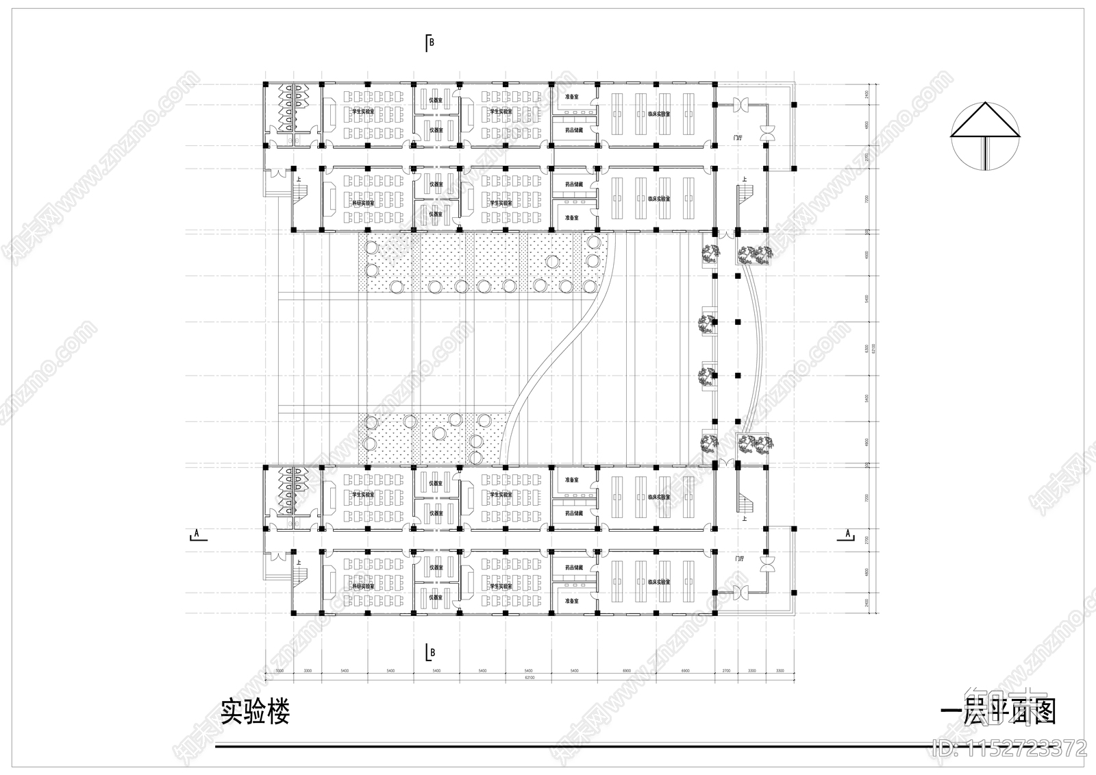 职业大学学校总图教学楼图书馆实验楼cad施工图下载【ID:1152723372】