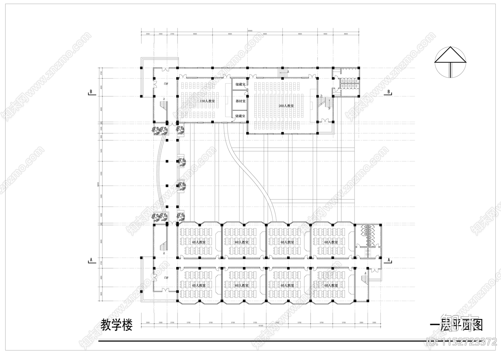 职业大学学校总图教学楼图书馆实验楼cad施工图下载【ID:1152723372】