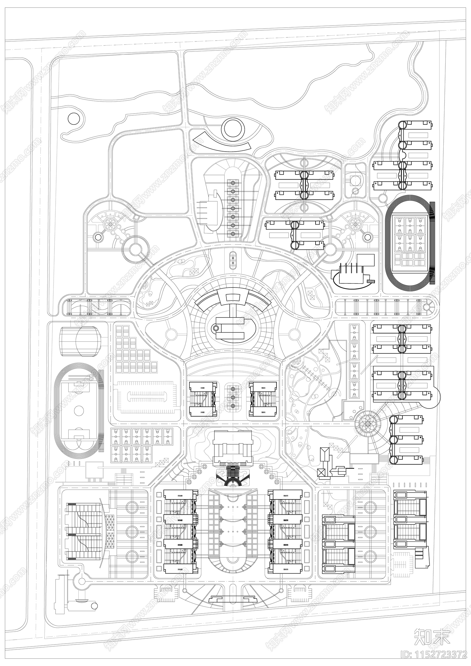 职业大学学校总图教学楼图书馆实验楼cad施工图下载【ID:1152723372】