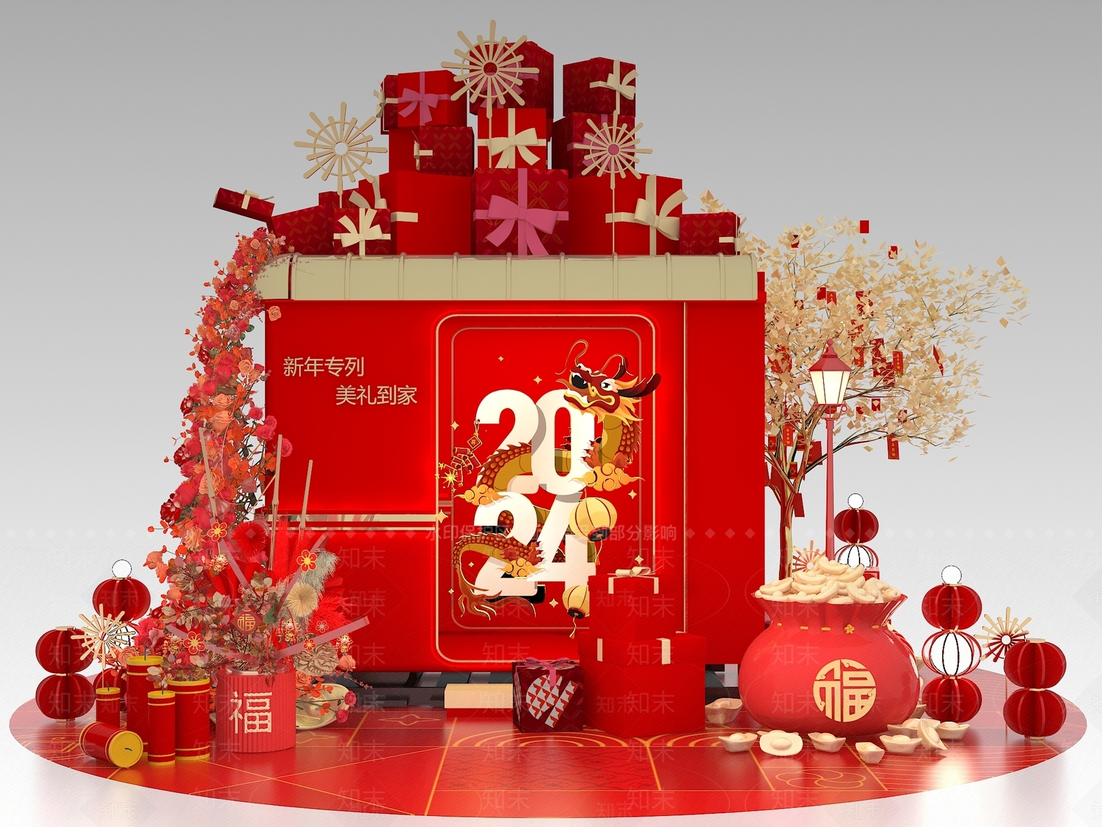 新中式新年美陈3D模型下载【ID:1152724814】