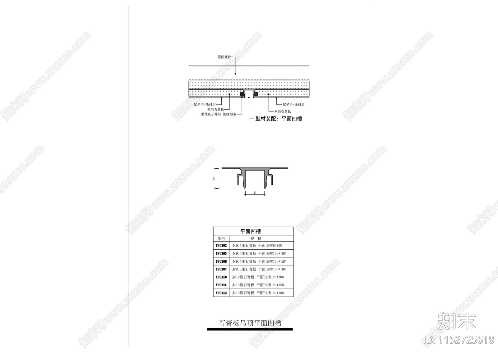 石膏板吊顶平面凹槽施工图下载【ID:1152725618】