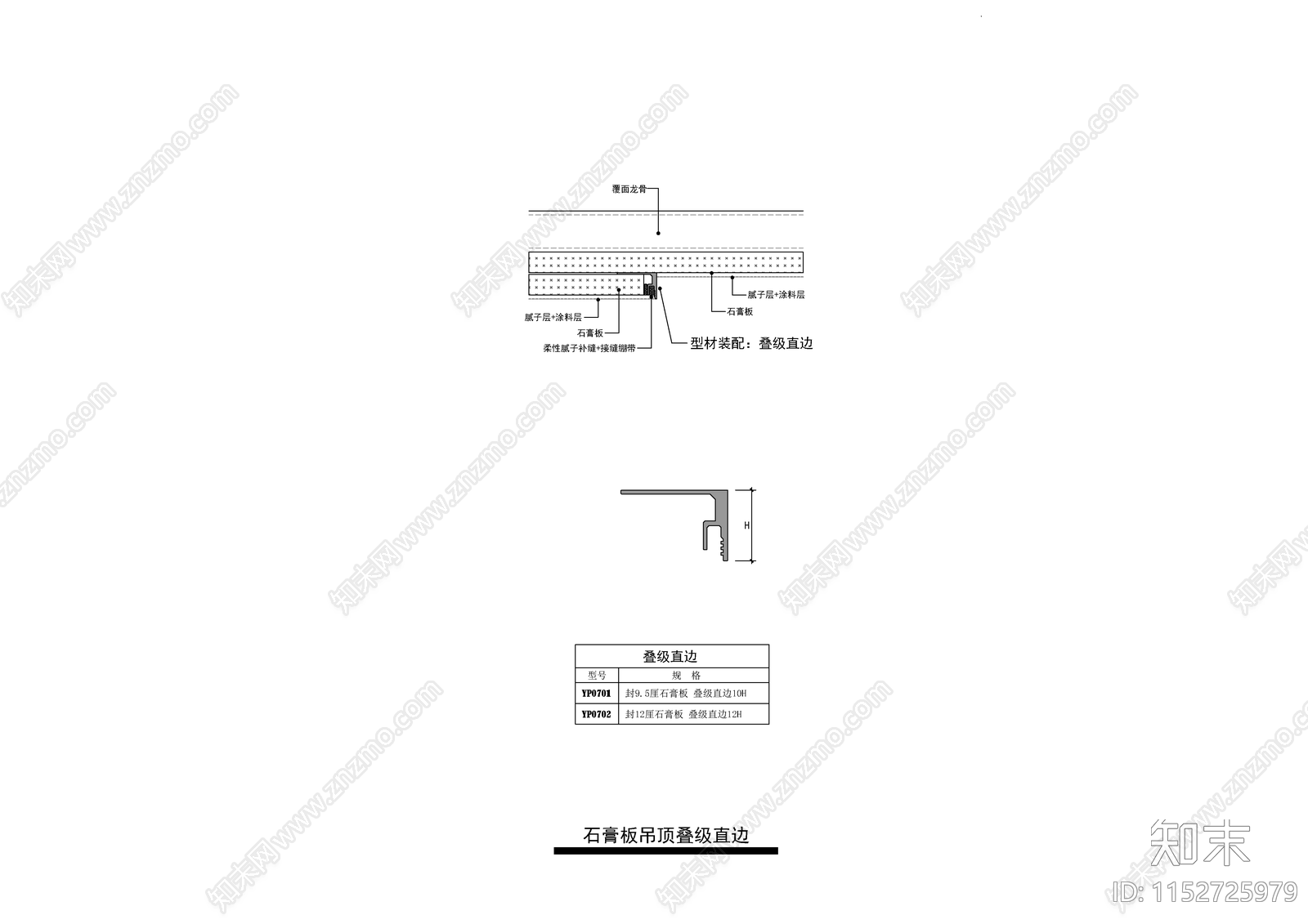 石膏板吊顶叠级直边施工图下载【ID:1152725979】