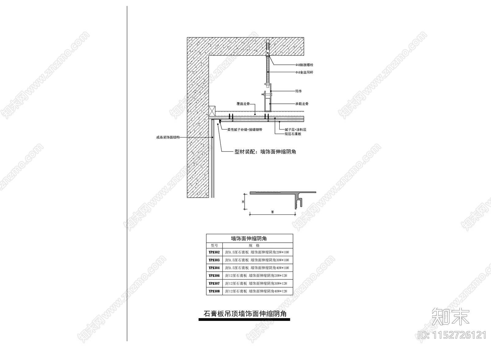 石膏板吊顶墙饰面伸缩阴角施工图下载【ID:1152726121】