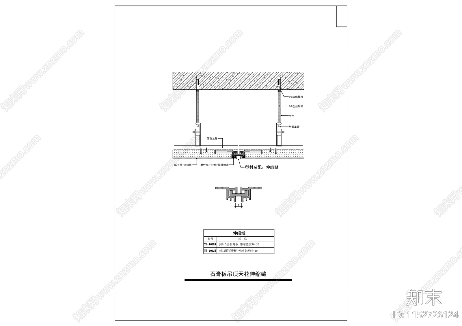 石膏板吊顶天花伸缩缝施工图下载【ID:1152726124】