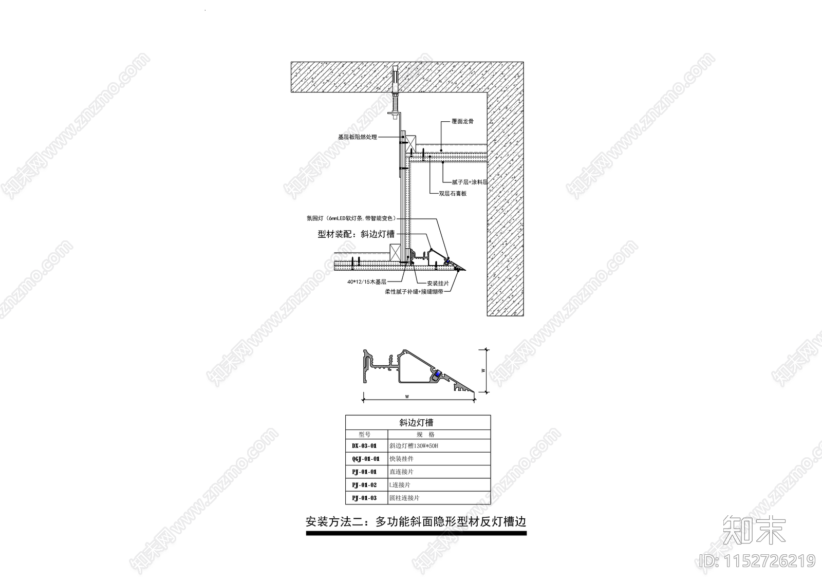 天花斜面隐形型材灯槽边施工图下载【ID:1152726219】