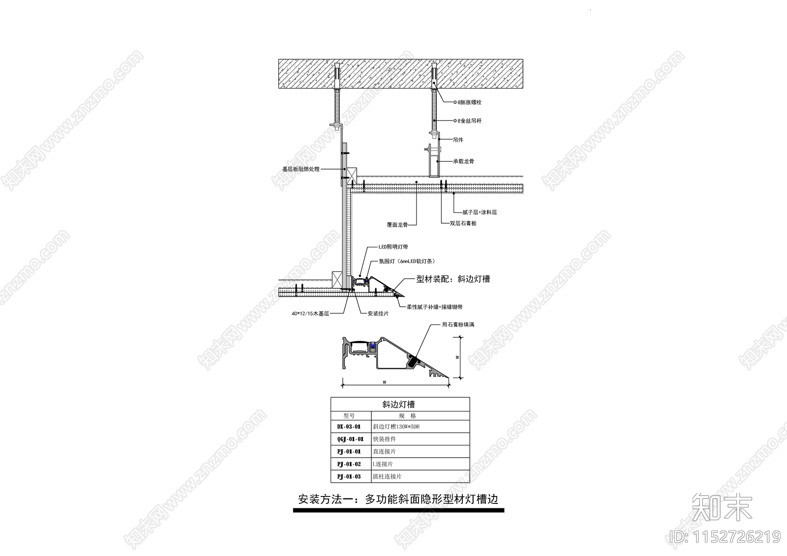 天花斜面隐形型材灯槽边施工图下载【ID:1152726219】