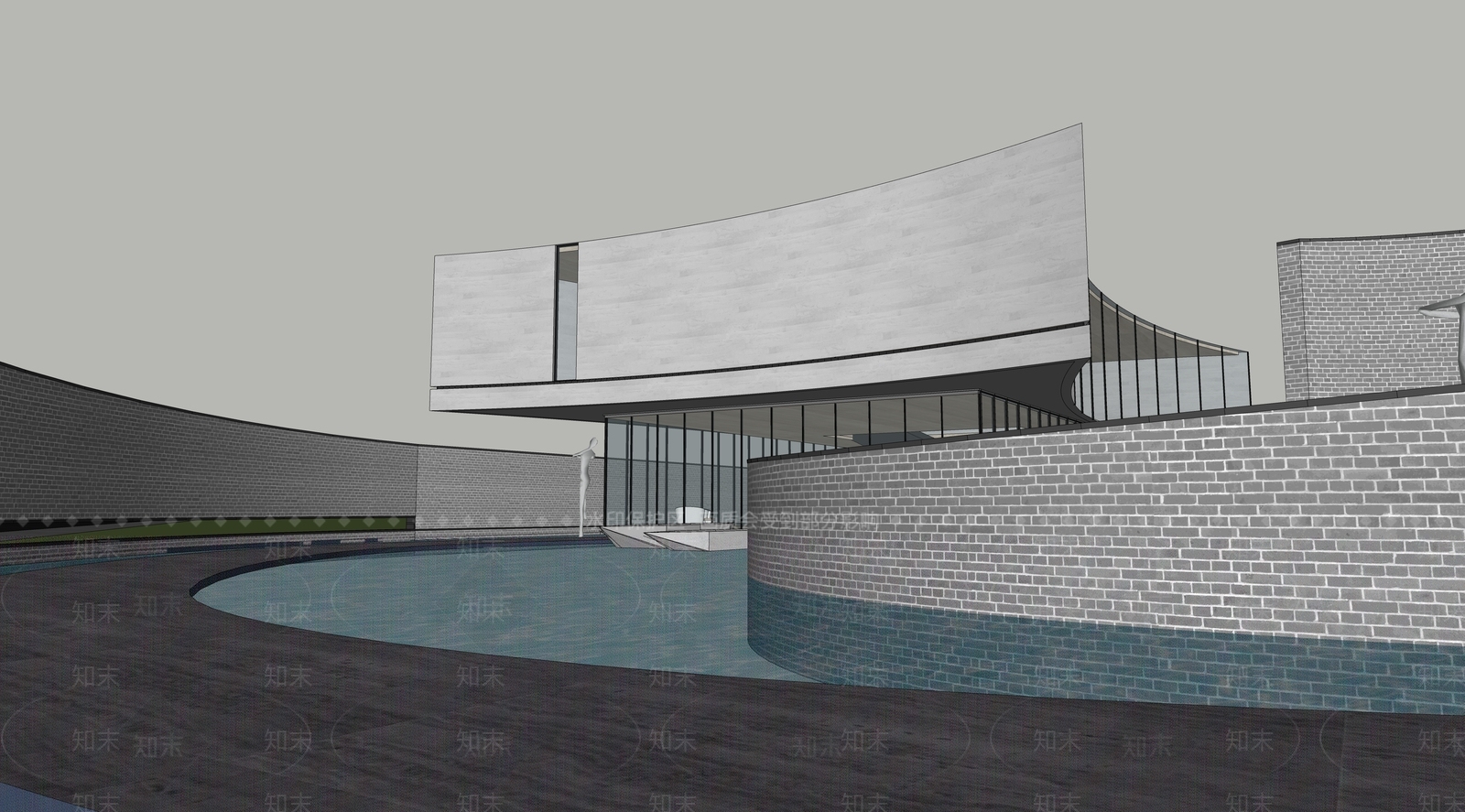 现代展览馆建筑SU模型下载【ID:1152734889】