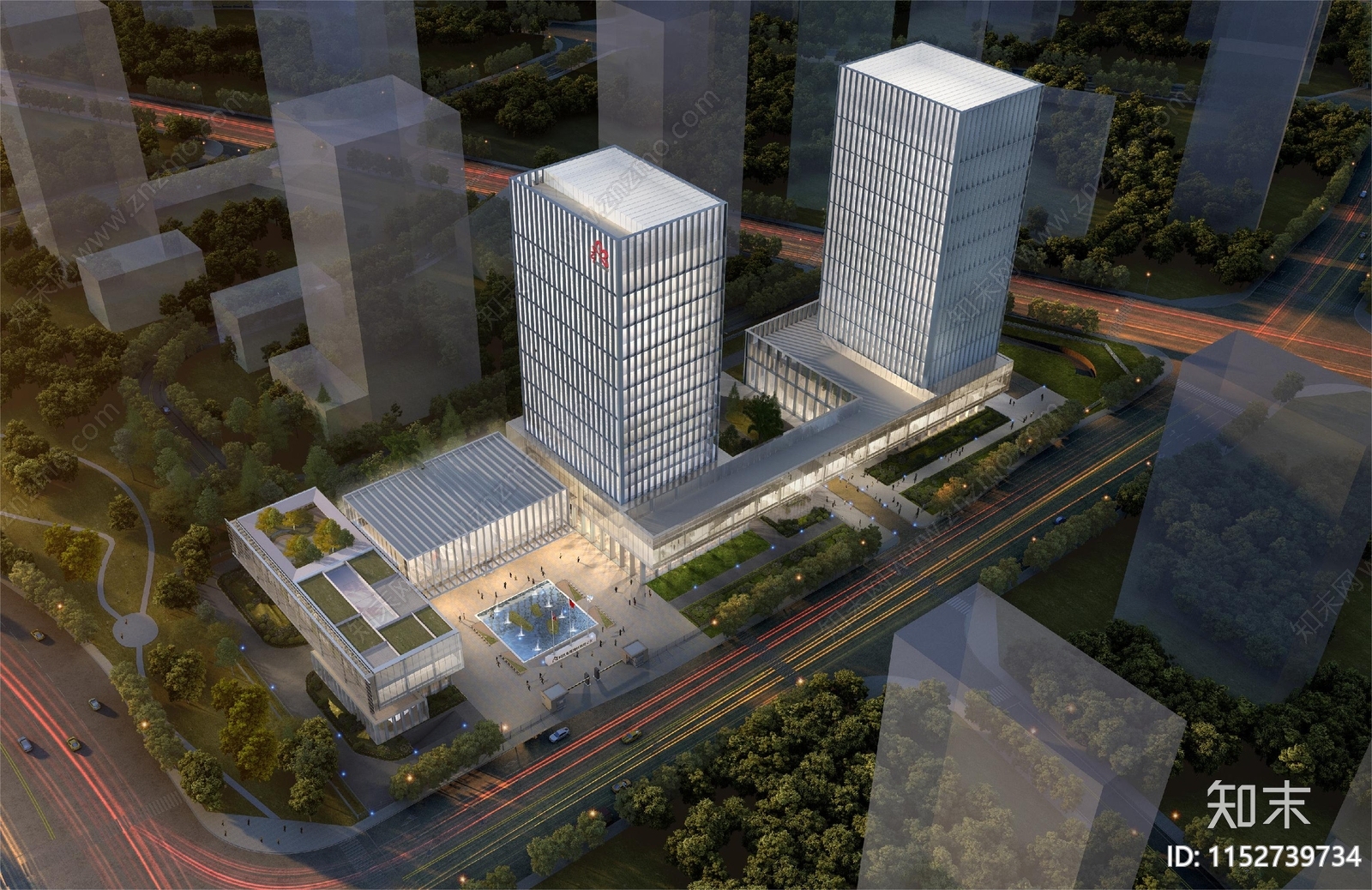 现代总部办公大楼效果图平面施工图下载【ID:1152739734】