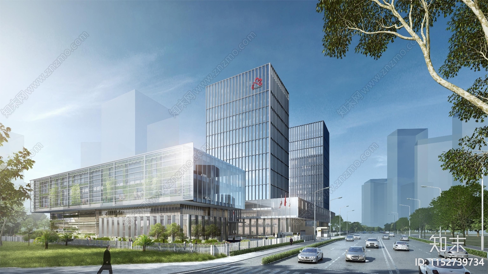 现代总部办公大楼效果图平面cad施工图下载【ID:1152739734】