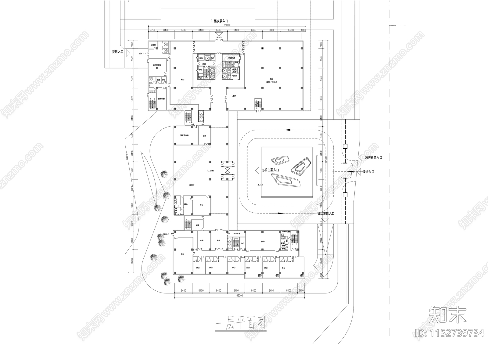 现代总部办公大楼效果图平面cad施工图下载【ID:1152739734】