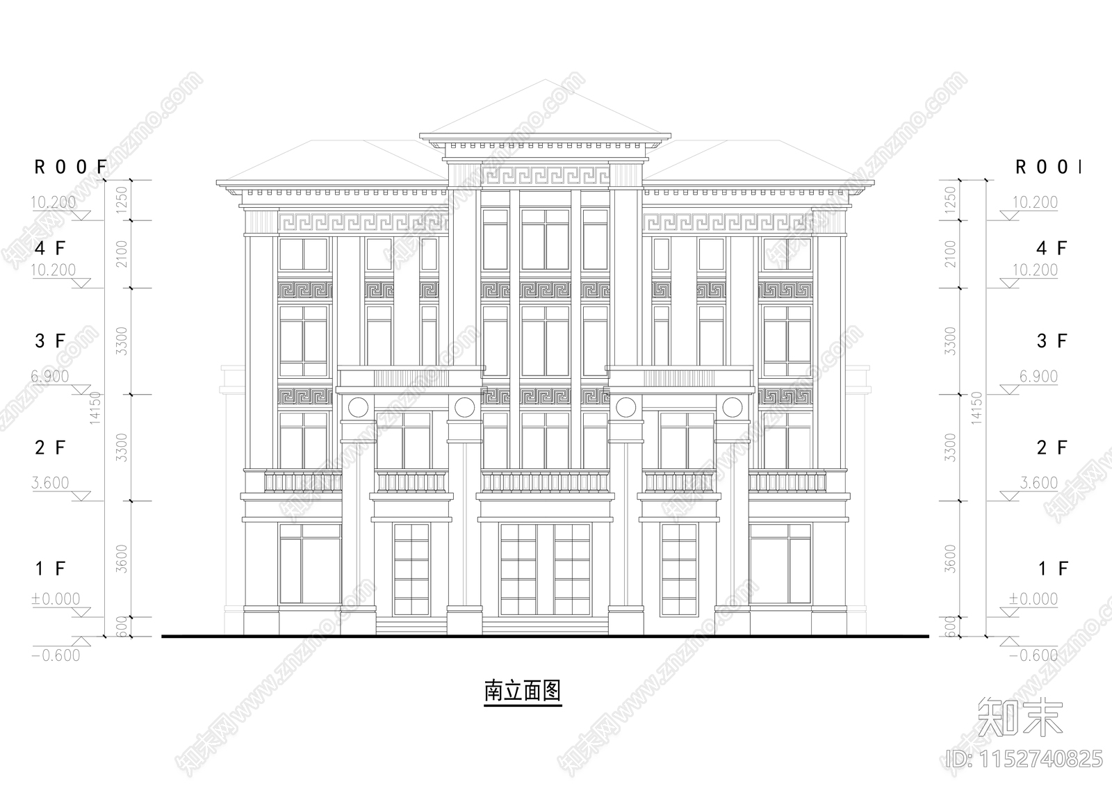 现代三层联排别墅效果图cad施工图下载【ID:1152740825】