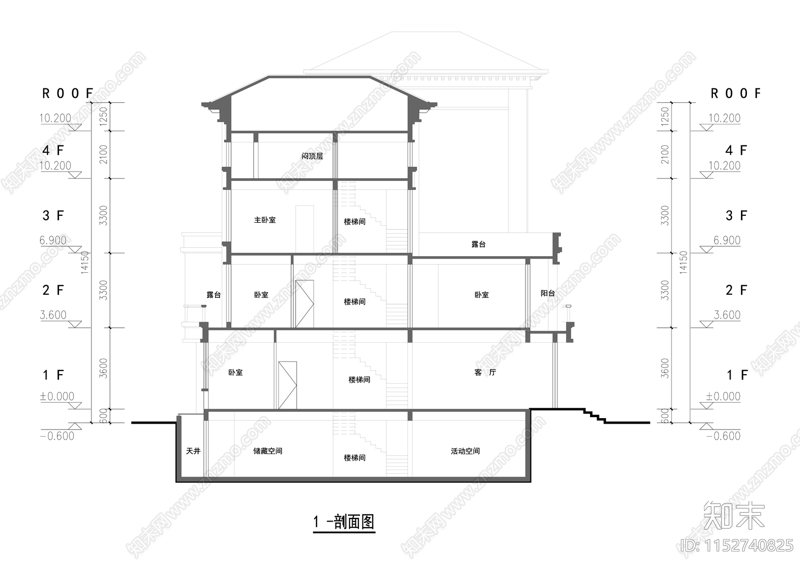 现代三层联排别墅效果图cad施工图下载【ID:1152740825】