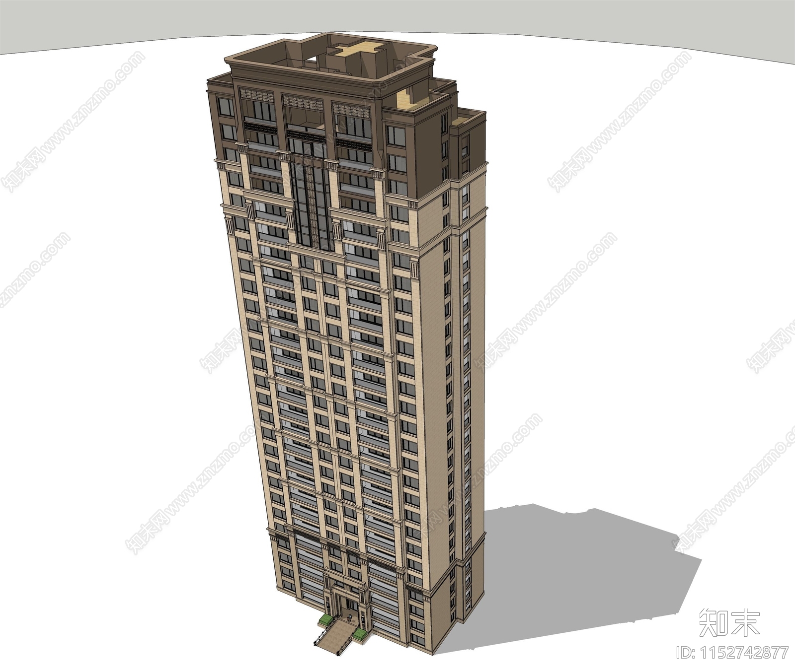 现代住宅高层单体SU模型施工图下载【ID:1152742877】