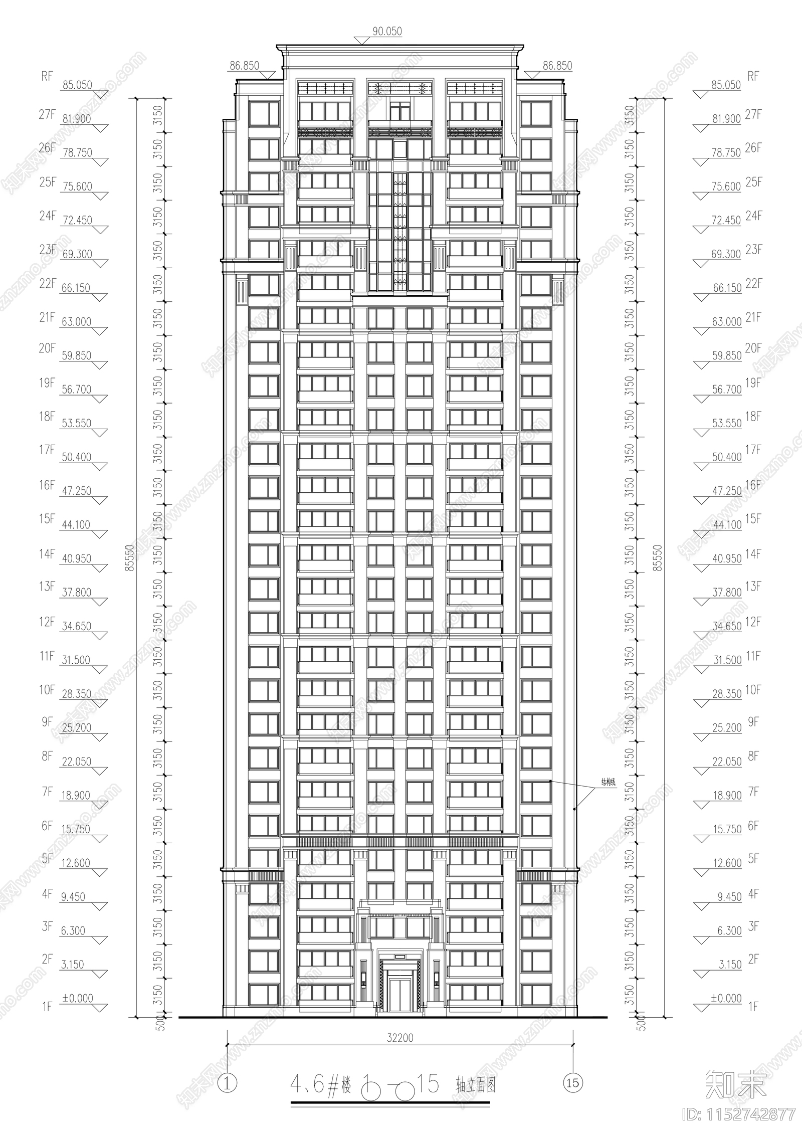 现代住宅高层单体SU模型施工图下载【ID:1152742877】