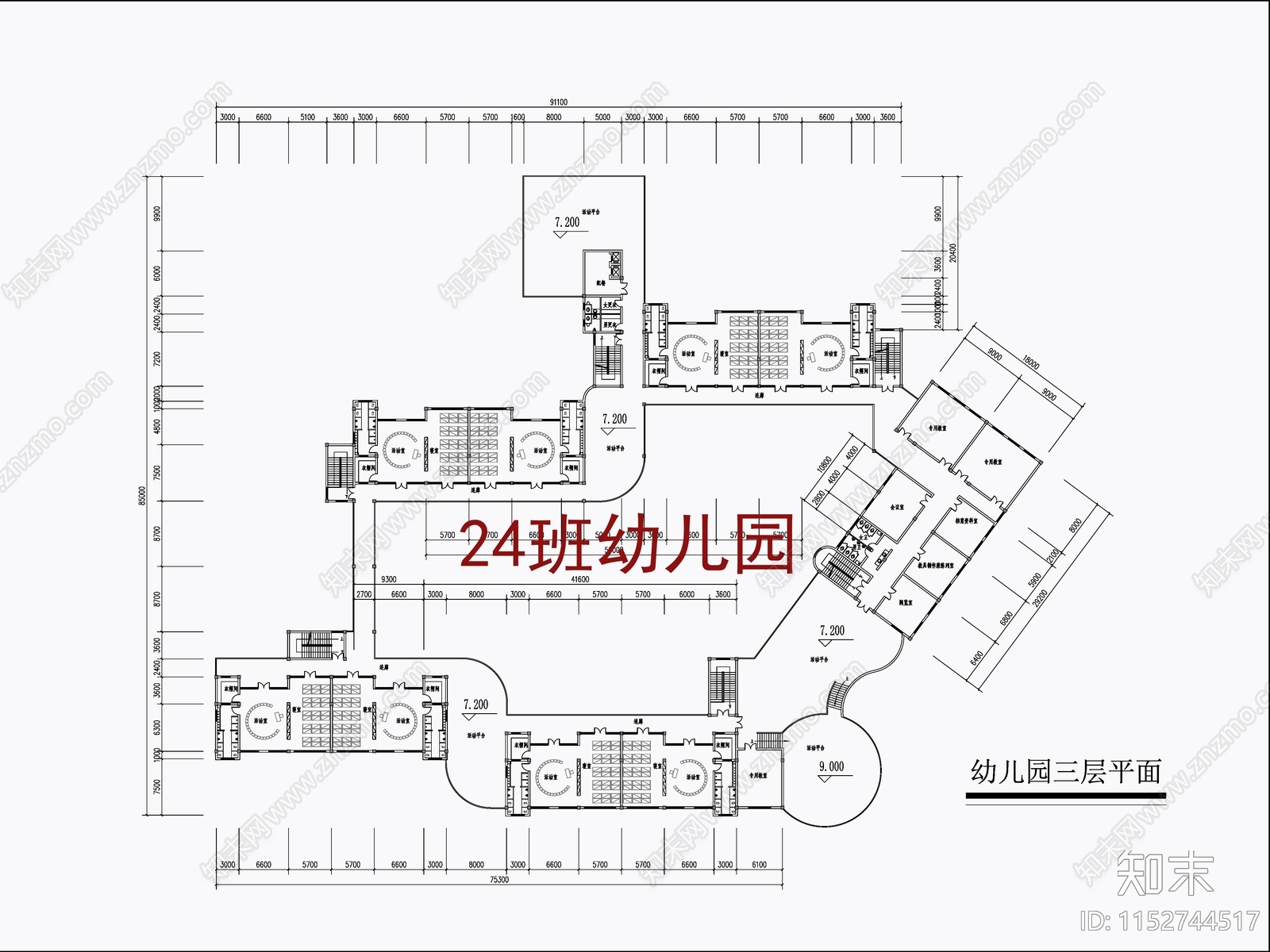 现代24班幼儿园cad施工图下载【ID:1152744517】