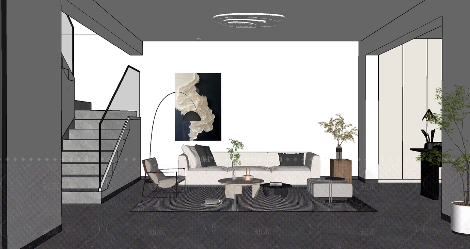 现代别墅客厅SU模型下载【ID:1215942651】