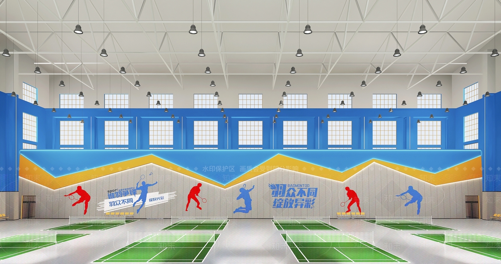 现代室内羽毛球场3D模型下载【ID:1152750339】