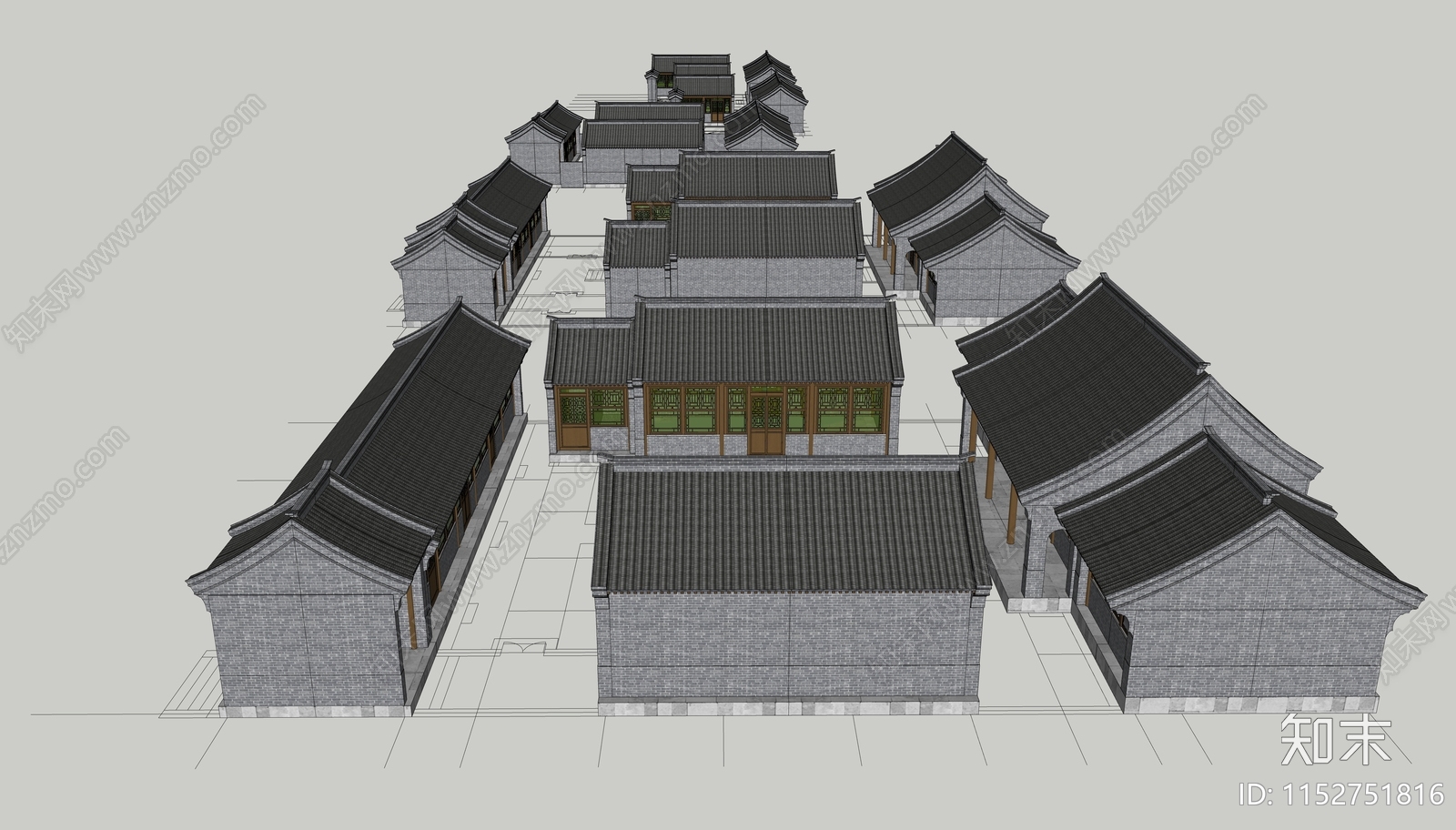 中式四合院SU模型下载【ID:1152751816】