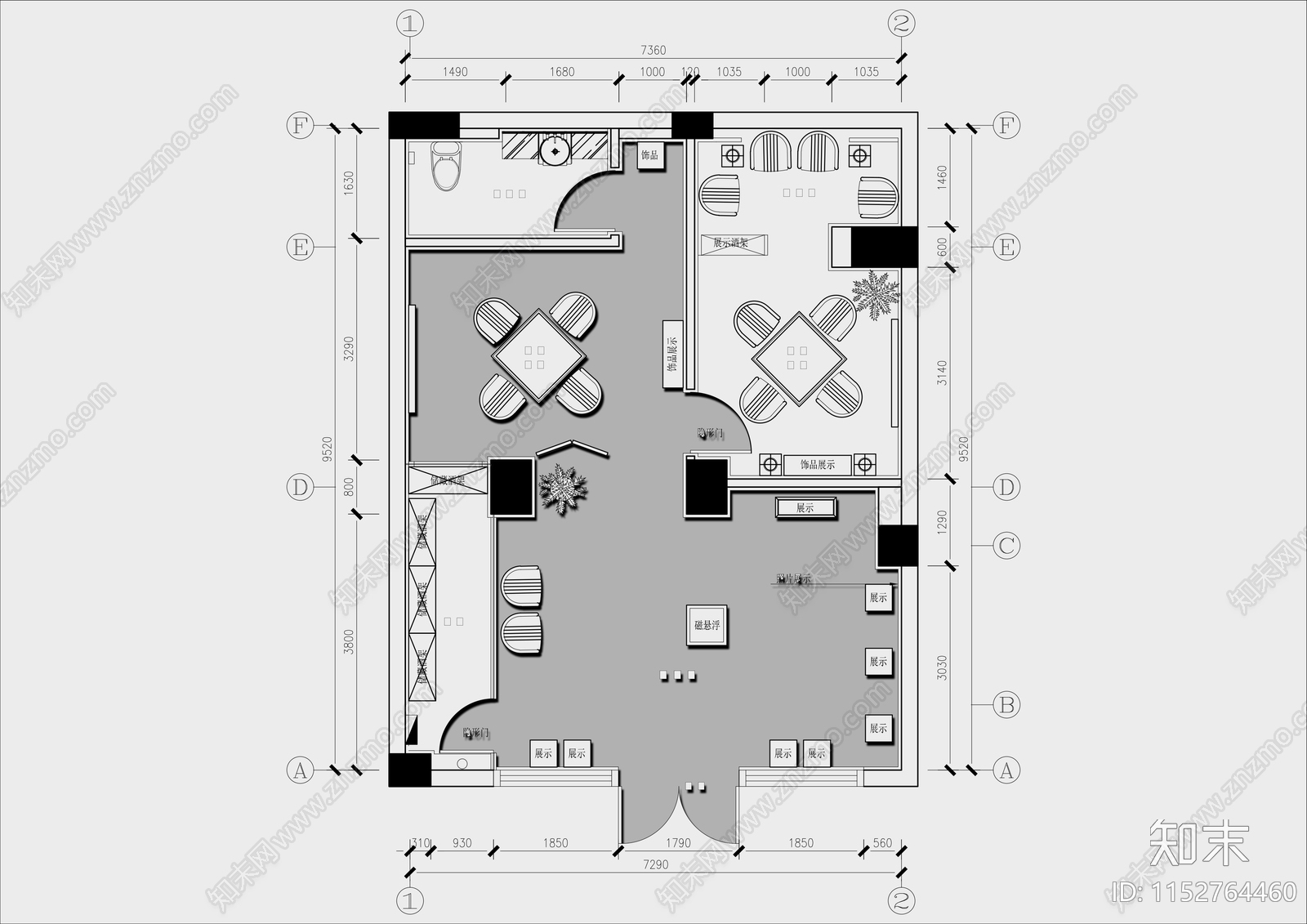 70㎡红酒销售店平面布局图cad施工图下载【ID:1152764460】