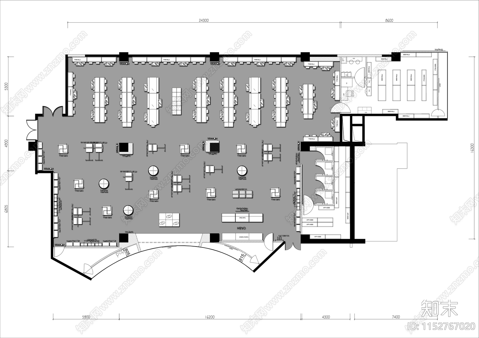 500㎡运动品牌服装专卖店平面布置图施工图下载【ID:1152767020】