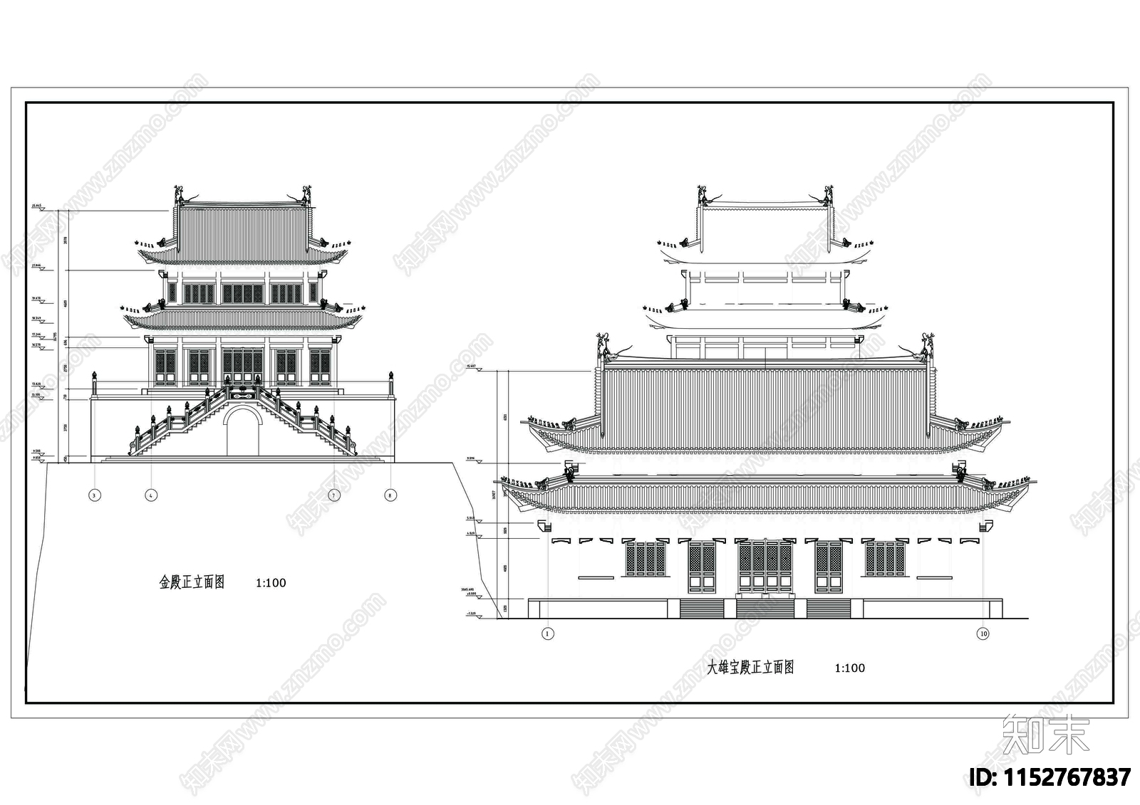 大雄宝殿建筑cad施工图下载【ID:1152767837】