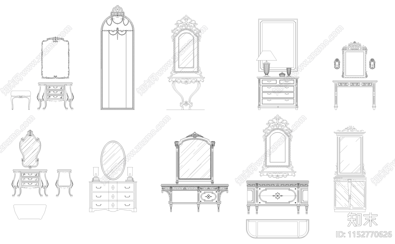 梳妆台图库施工图下载【ID:1152770626】