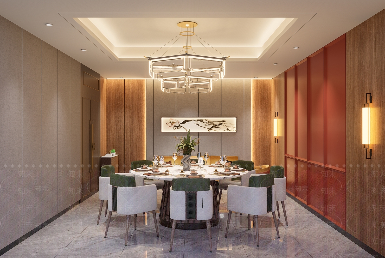 新中式餐厅包间SU模型下载【ID:1152788226】