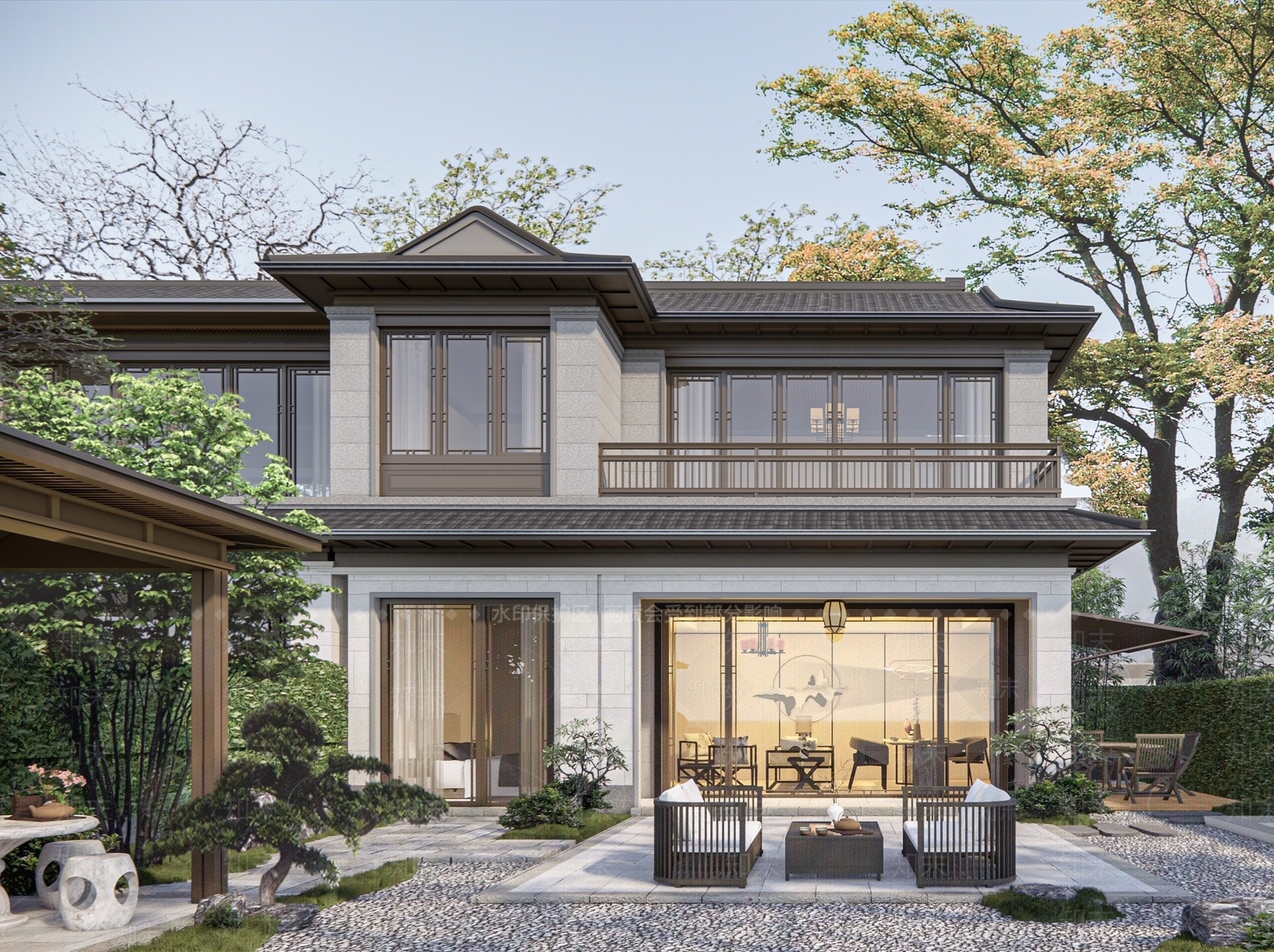 新中式坡屋顶联排合院别墅SU模型下载【ID:1152782634】