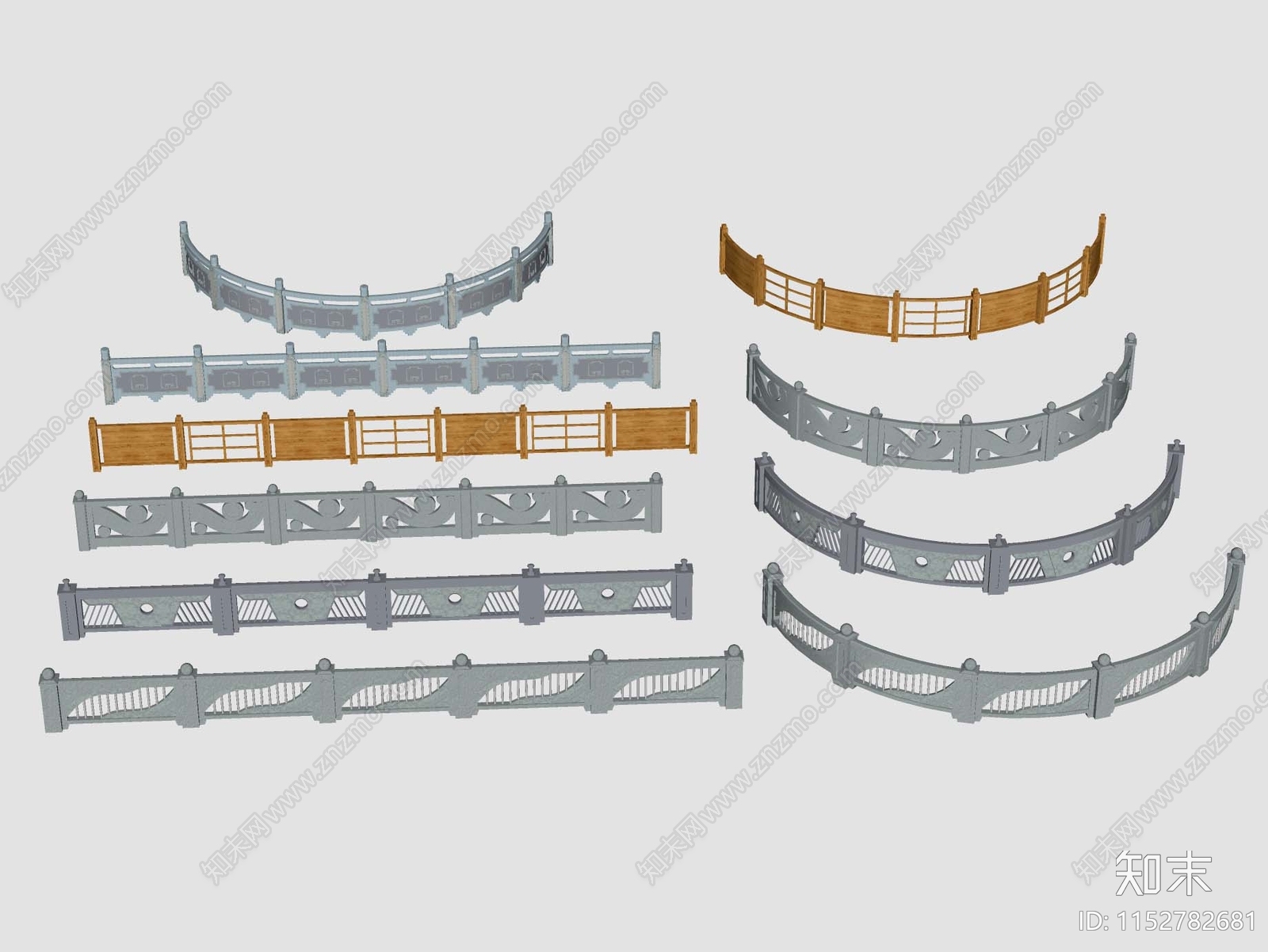 中式桥梁栏杆SU模型下载【ID:1152782681】