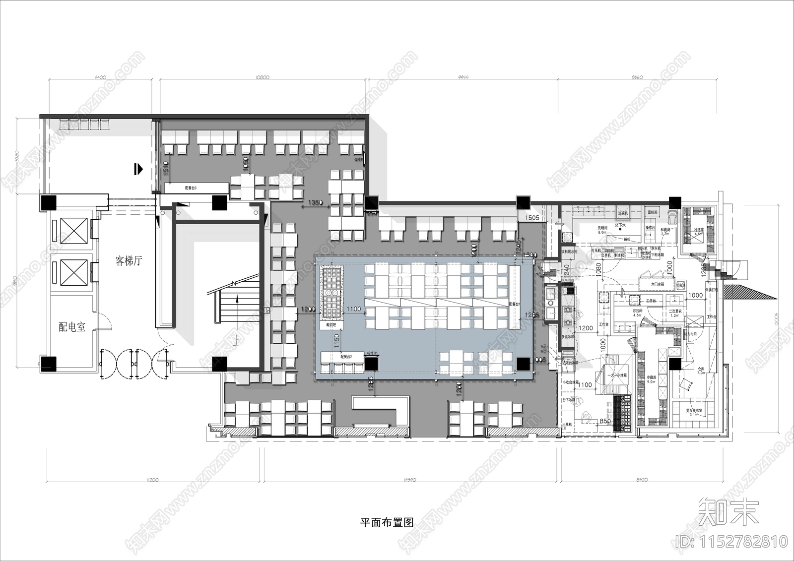 400㎡现代快餐店平面布置图cad施工图下载【ID:1152782810】