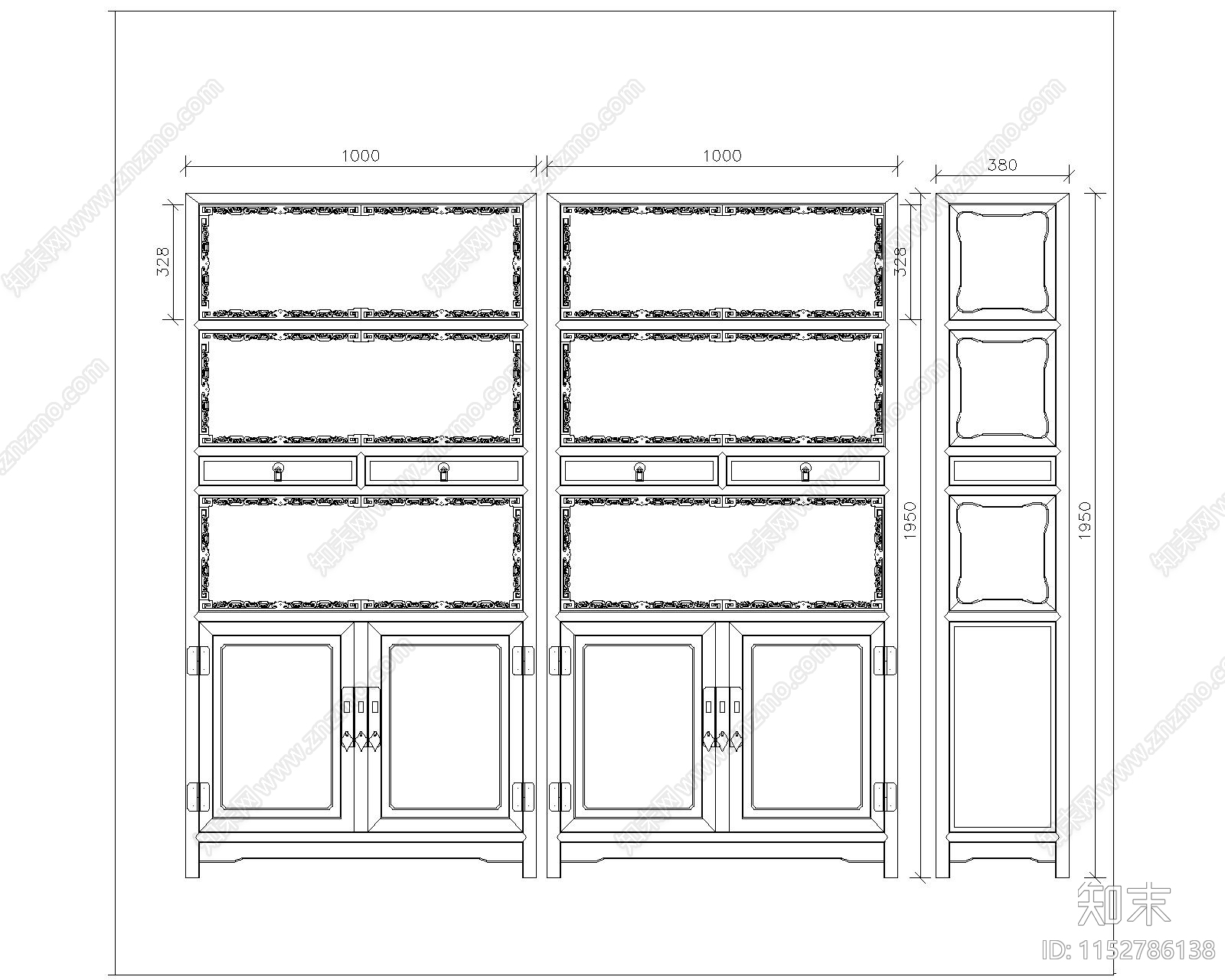 中式柜图库cad施工图下载【ID:1152786138】