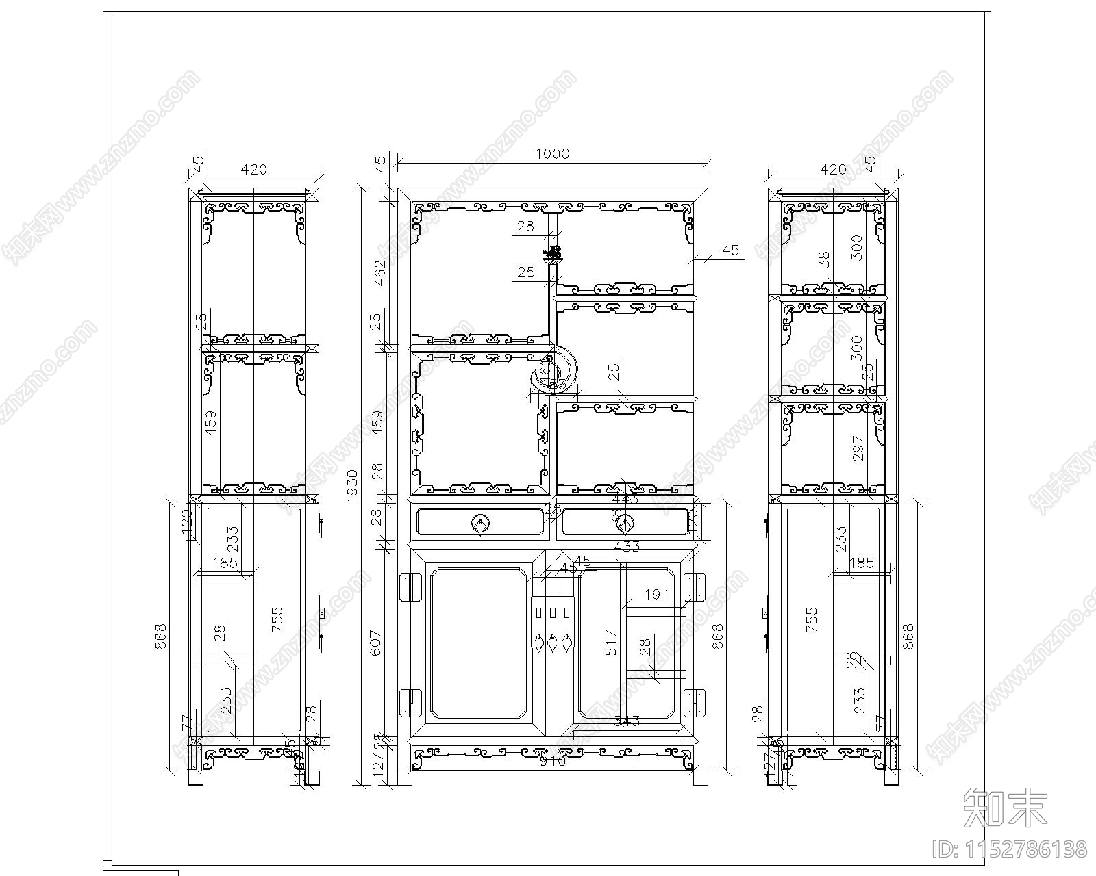 中式柜图库cad施工图下载【ID:1152786138】