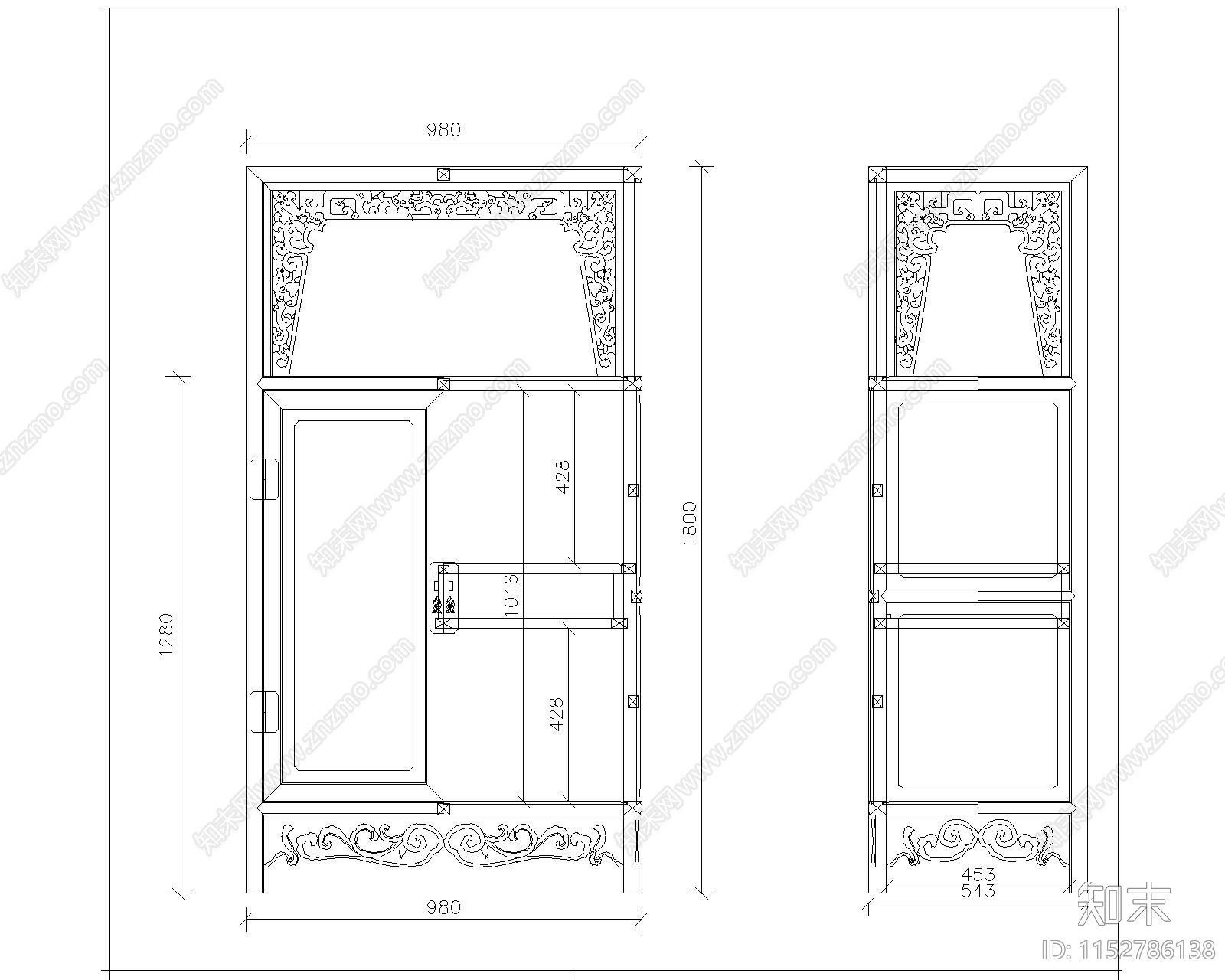 中式柜图库cad施工图下载【ID:1152786138】