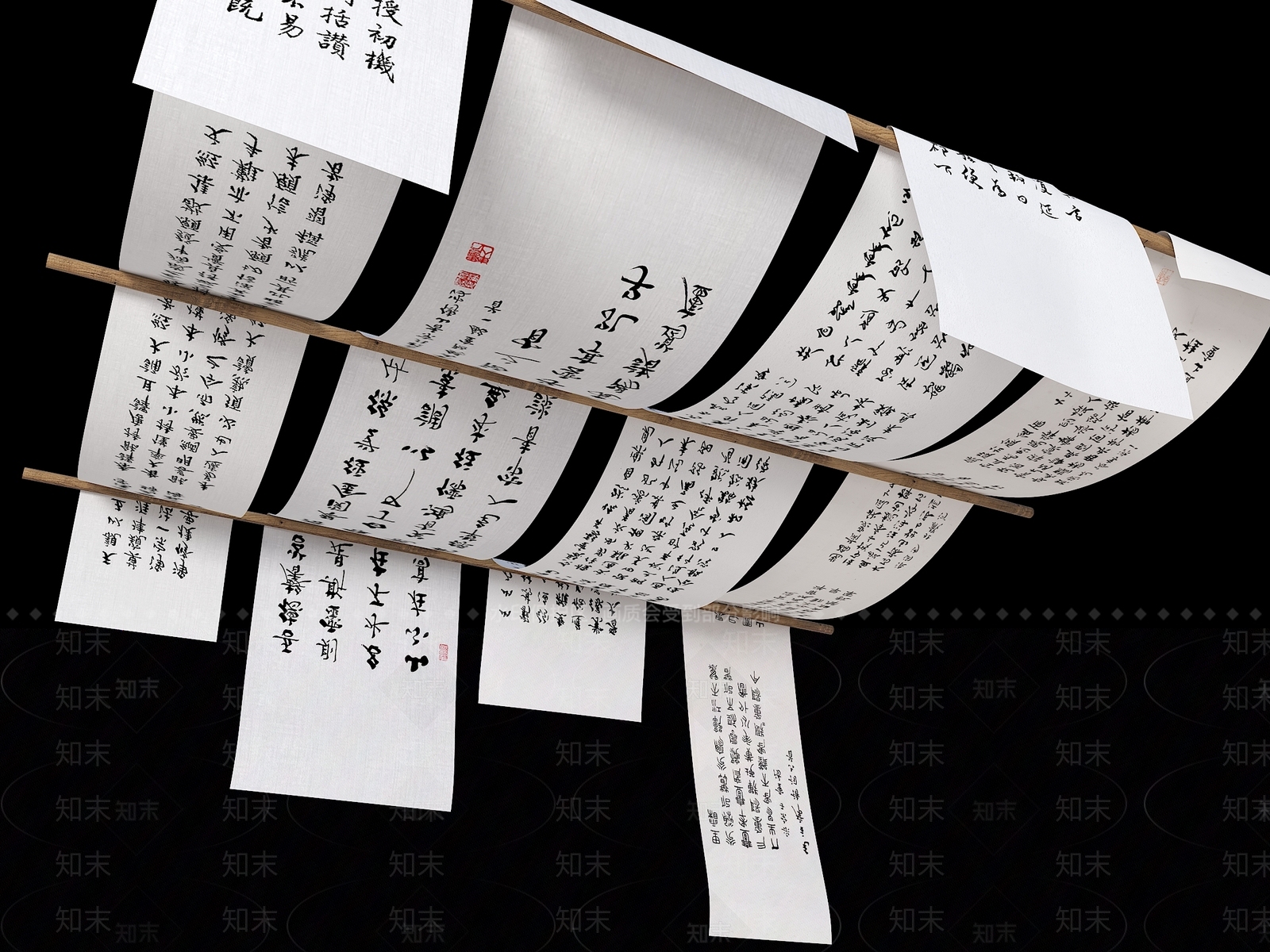 中式书法帷幔装饰画3D模型下载【ID:1152791093】