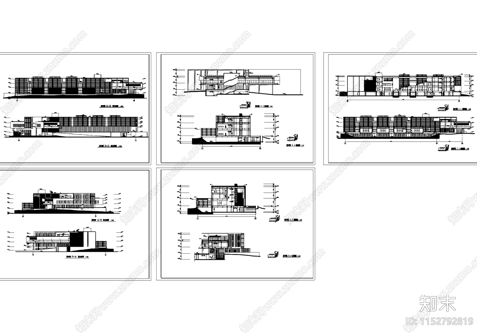 图书馆剖立面建筑cad施工图下载【ID:1152792819】