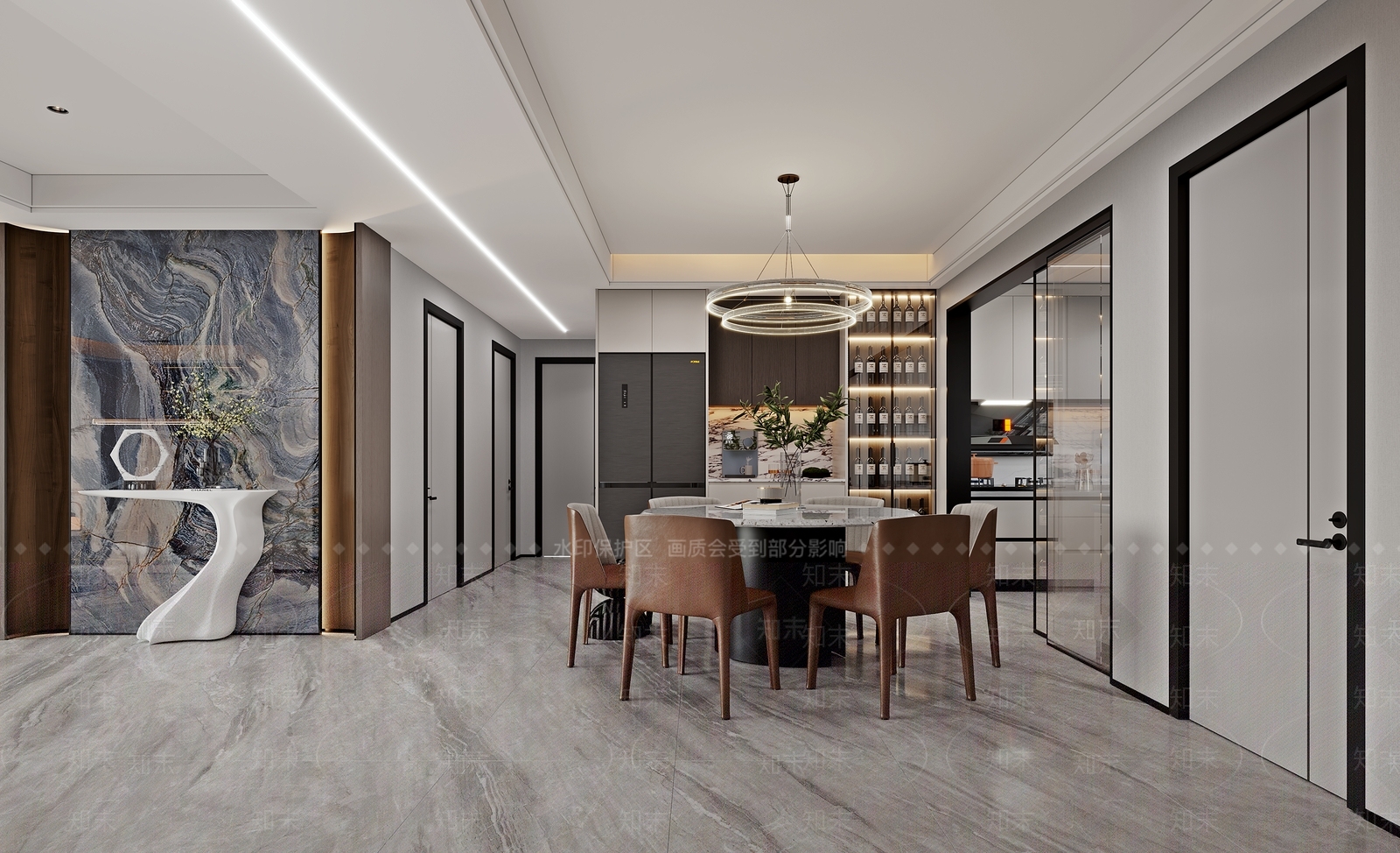 现代餐厅酒柜玄关卫生间干区3D模型下载【ID:1152804038】