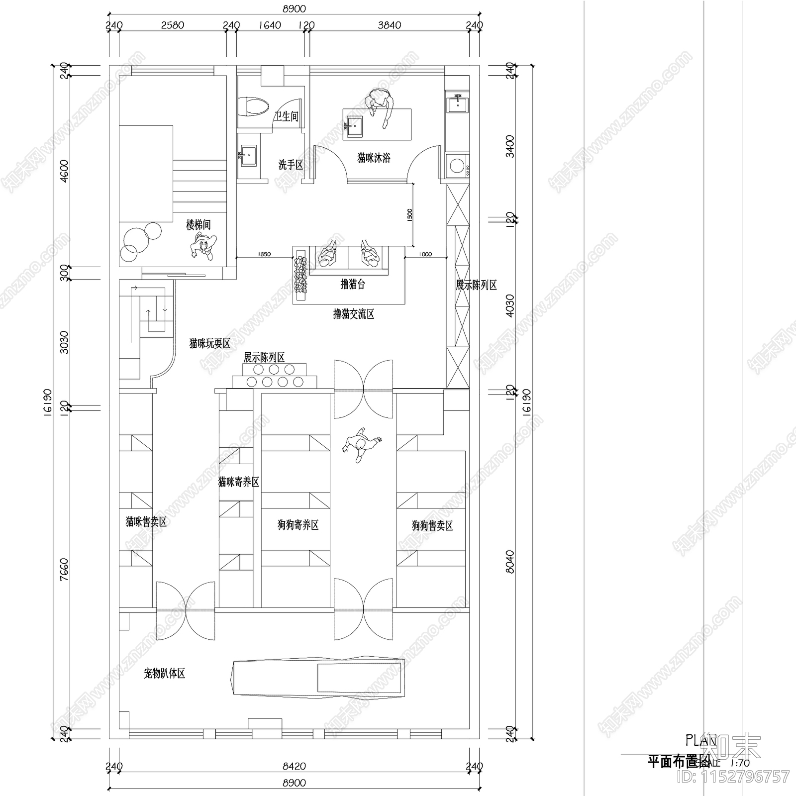 宠物店猫狗舍室内装饰cad施工图下载【ID:1152796757】