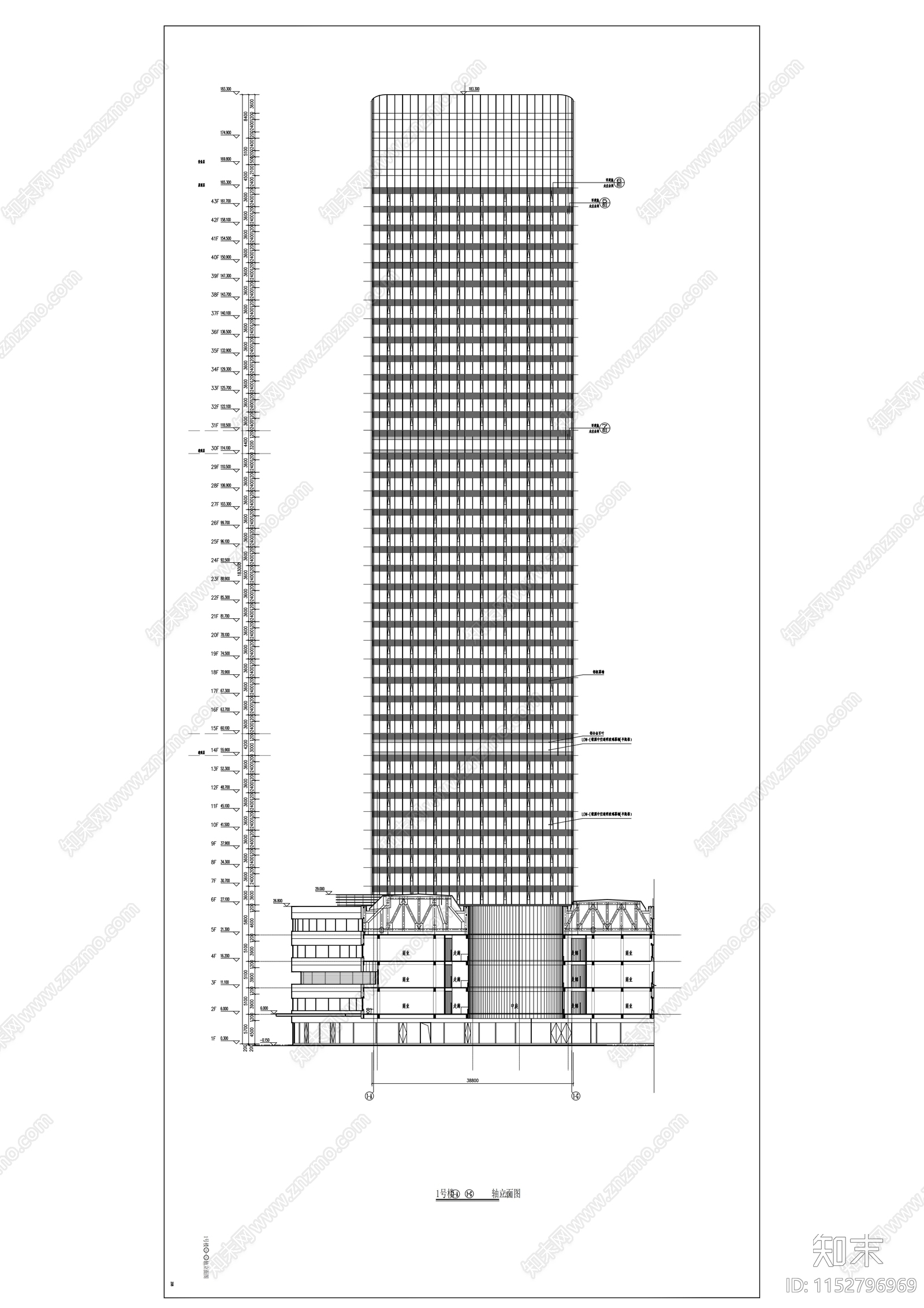 城市广场商业办公楼建筑cad施工图下载【ID:1152796969】