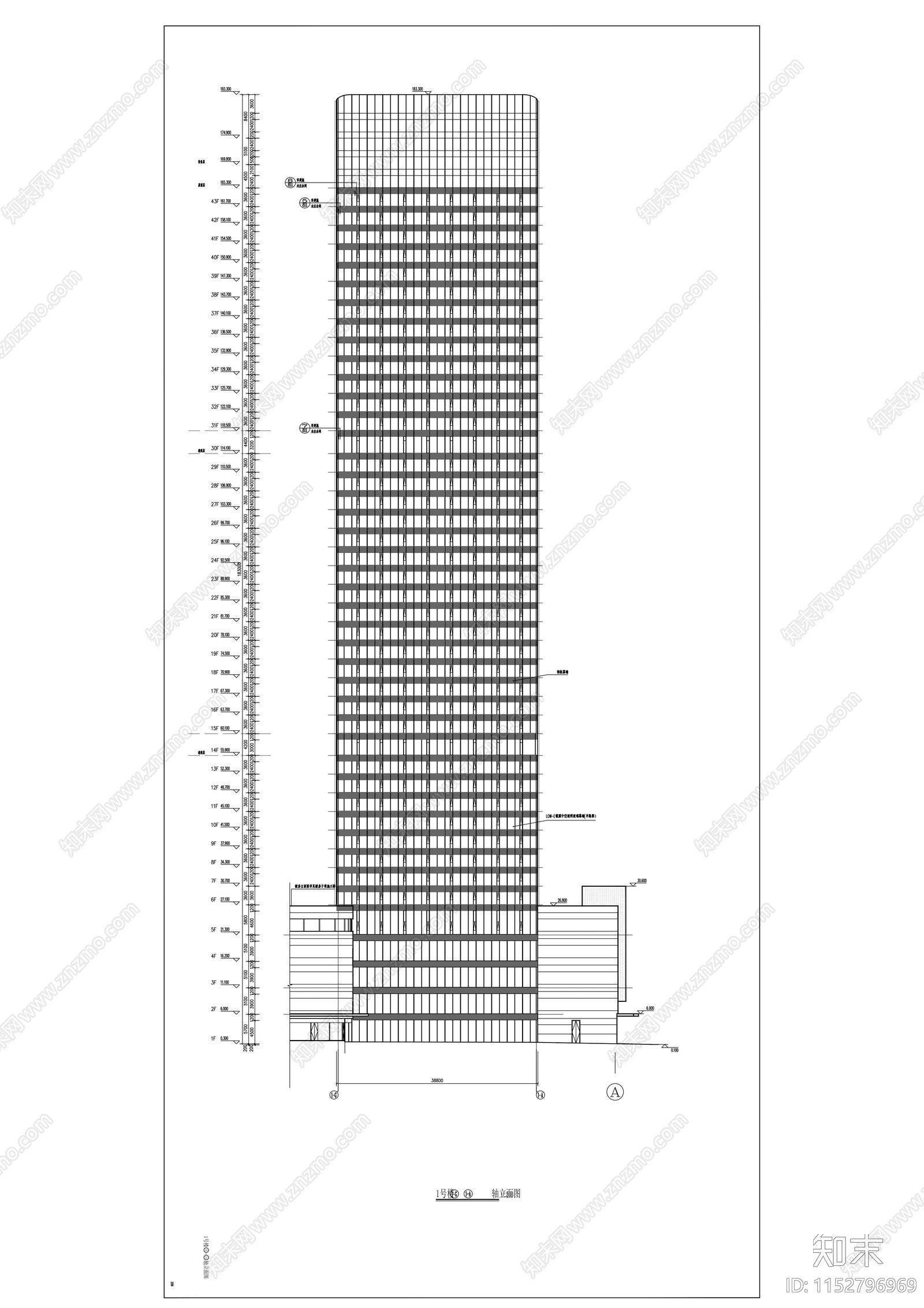 城市广场商业办公楼建筑cad施工图下载【ID:1152796969】