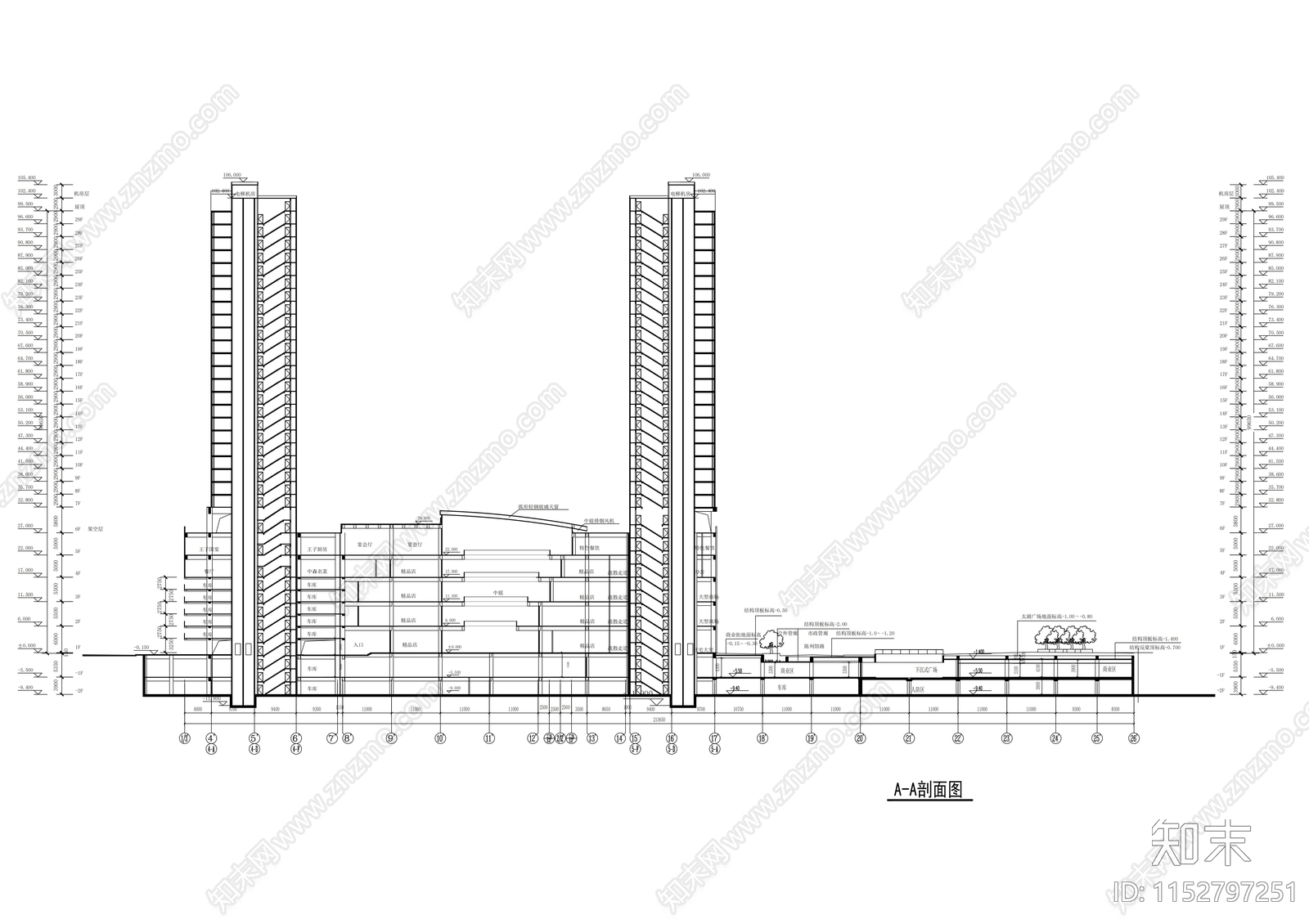 大型超高层商业综合体建筑cad施工图下载【ID:1152797251】