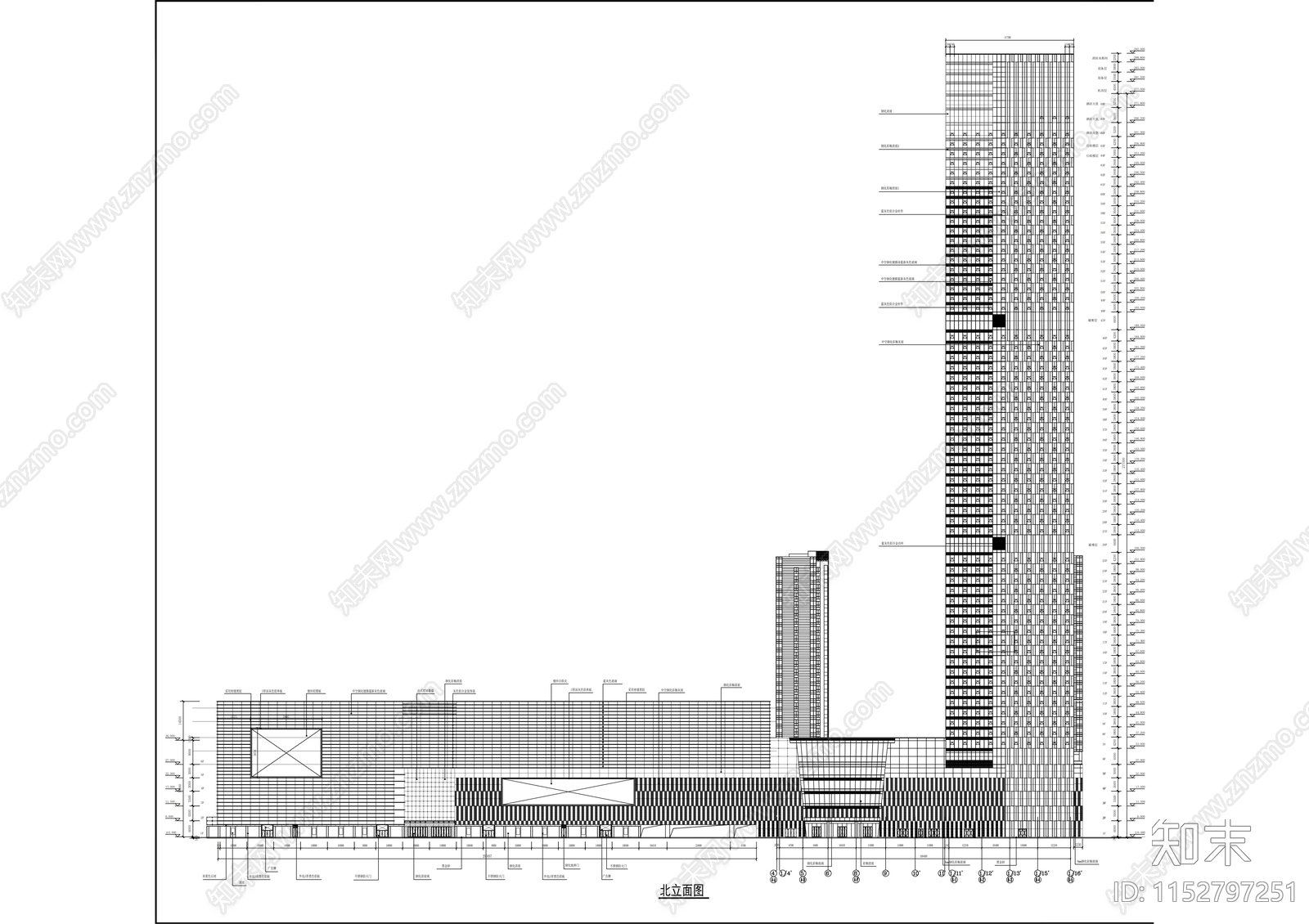 大型超高层商业综合体建筑cad施工图下载【ID:1152797251】