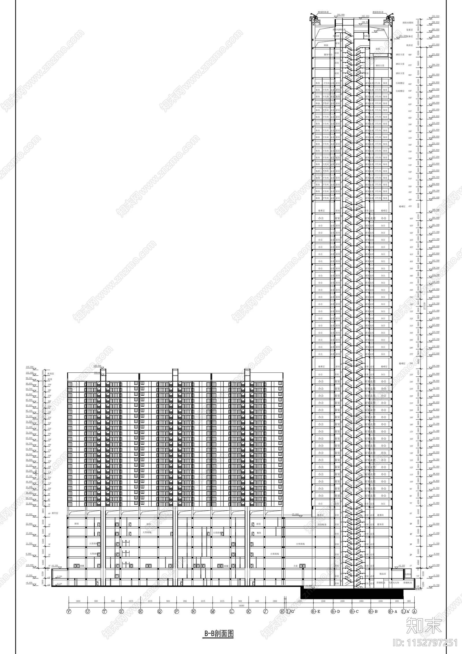 大型超高层商业综合体建筑cad施工图下载【ID:1152797251】