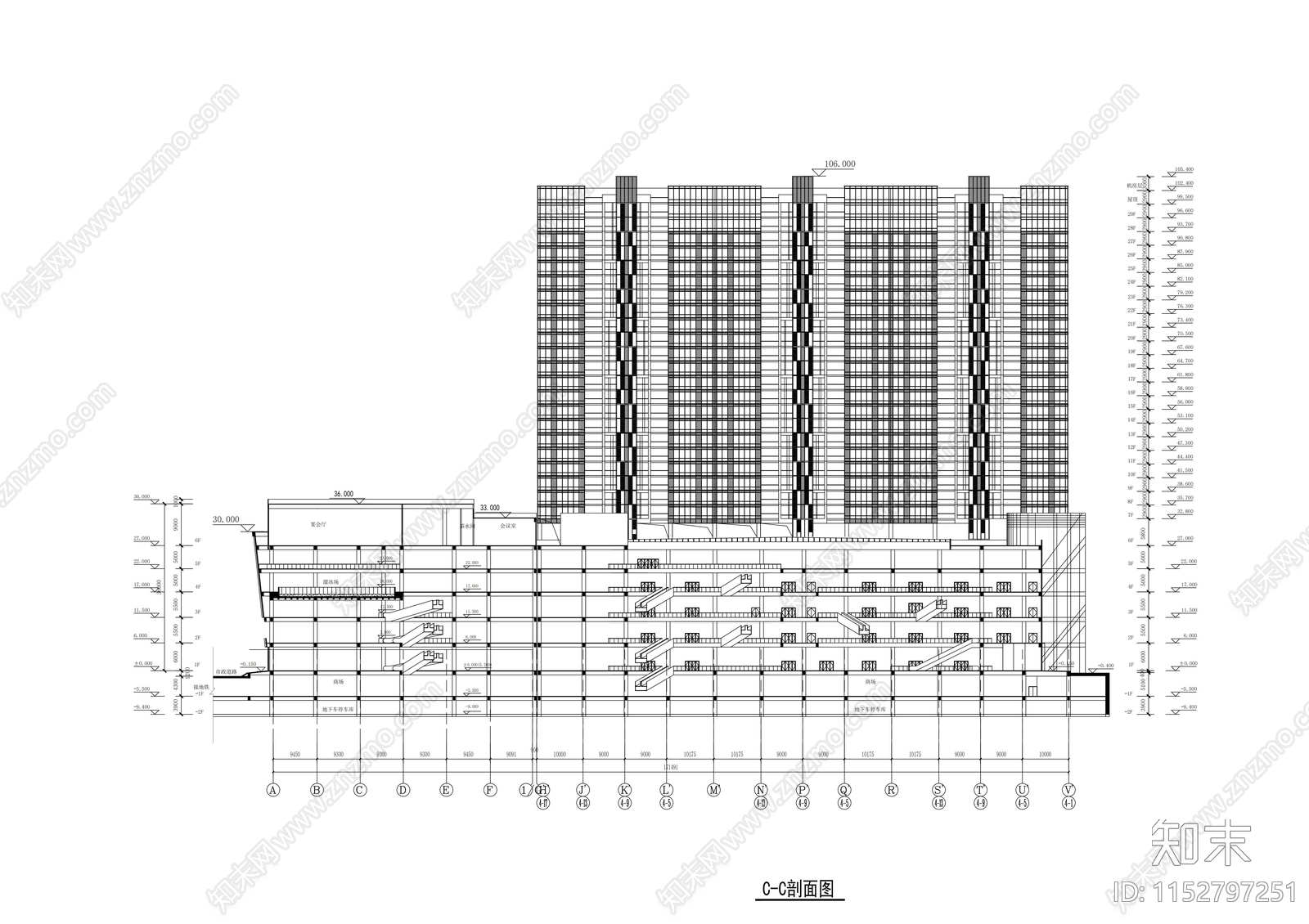 大型超高层商业综合体建筑cad施工图下载【ID:1152797251】