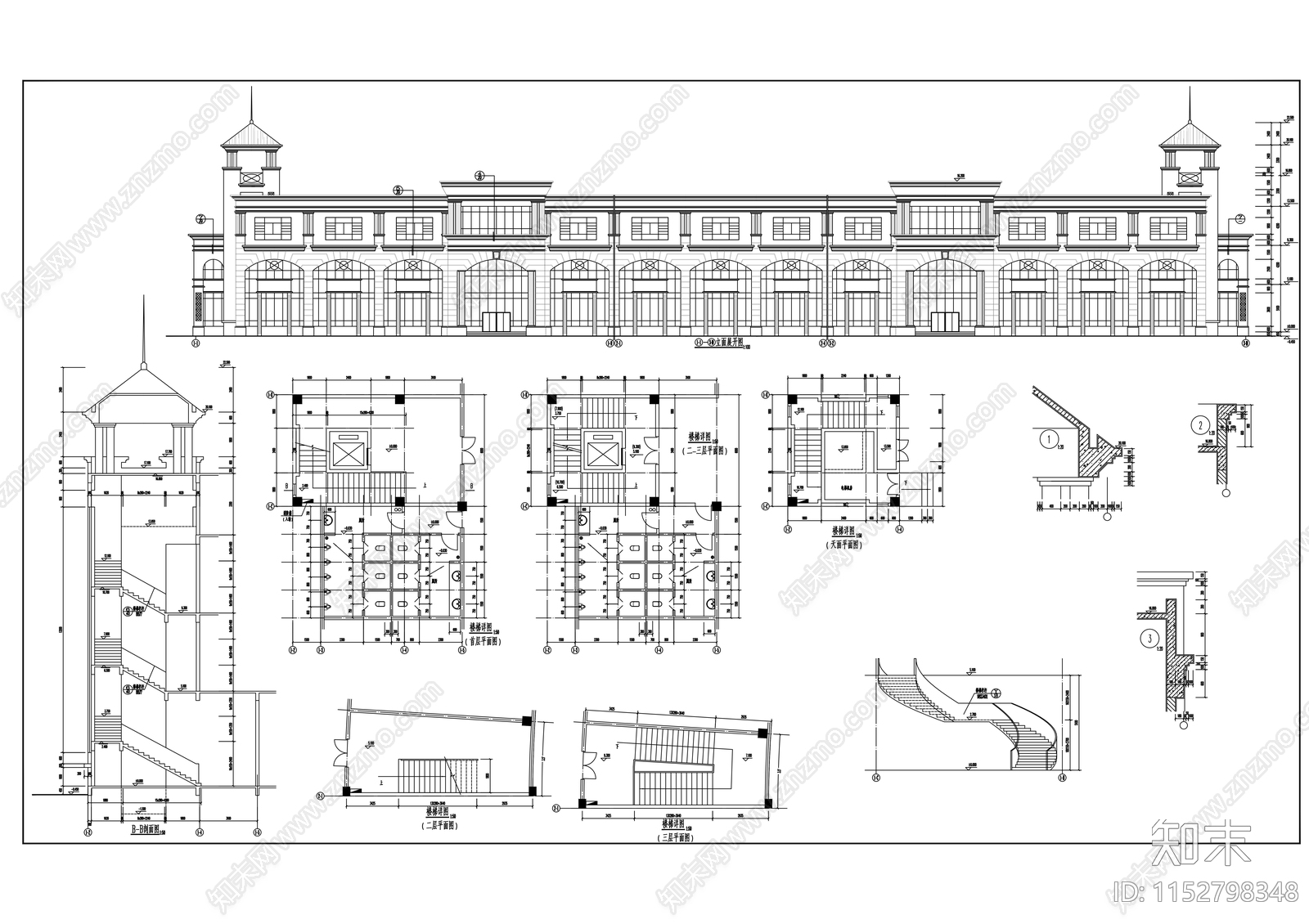 欧式商业步行街建筑cad施工图下载【ID:1152798348】