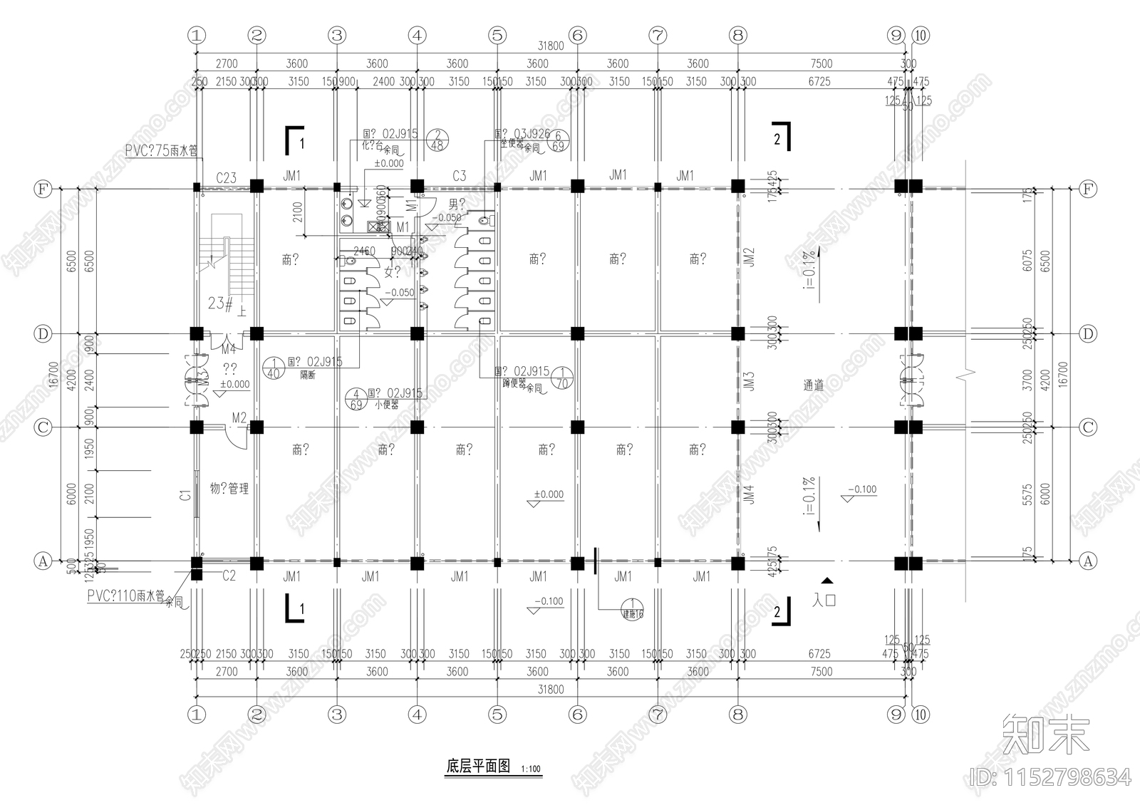 商业街交易城建筑cad施工图下载【ID:1152798634】