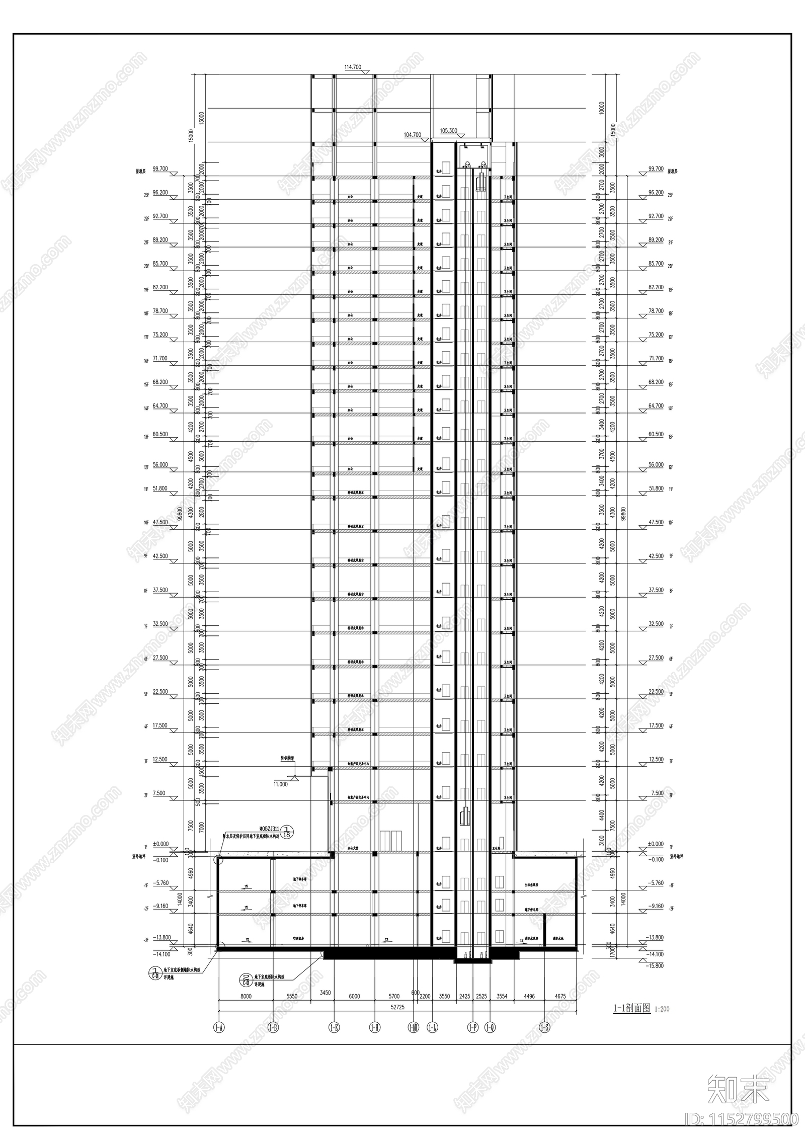 银泰城珞珈商业建筑cad施工图下载【ID:1152799500】