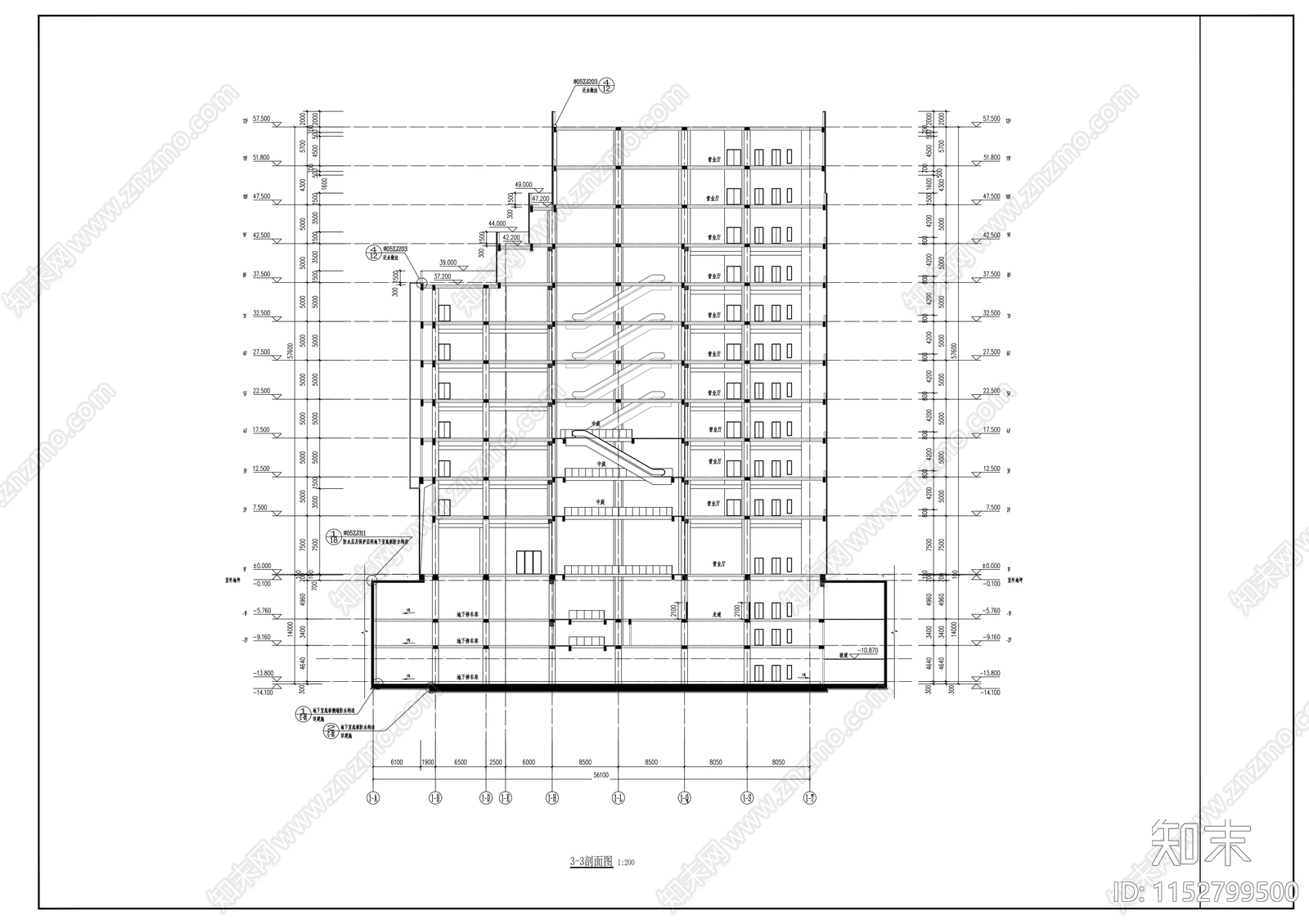 银泰城珞珈商业建筑cad施工图下载【ID:1152799500】